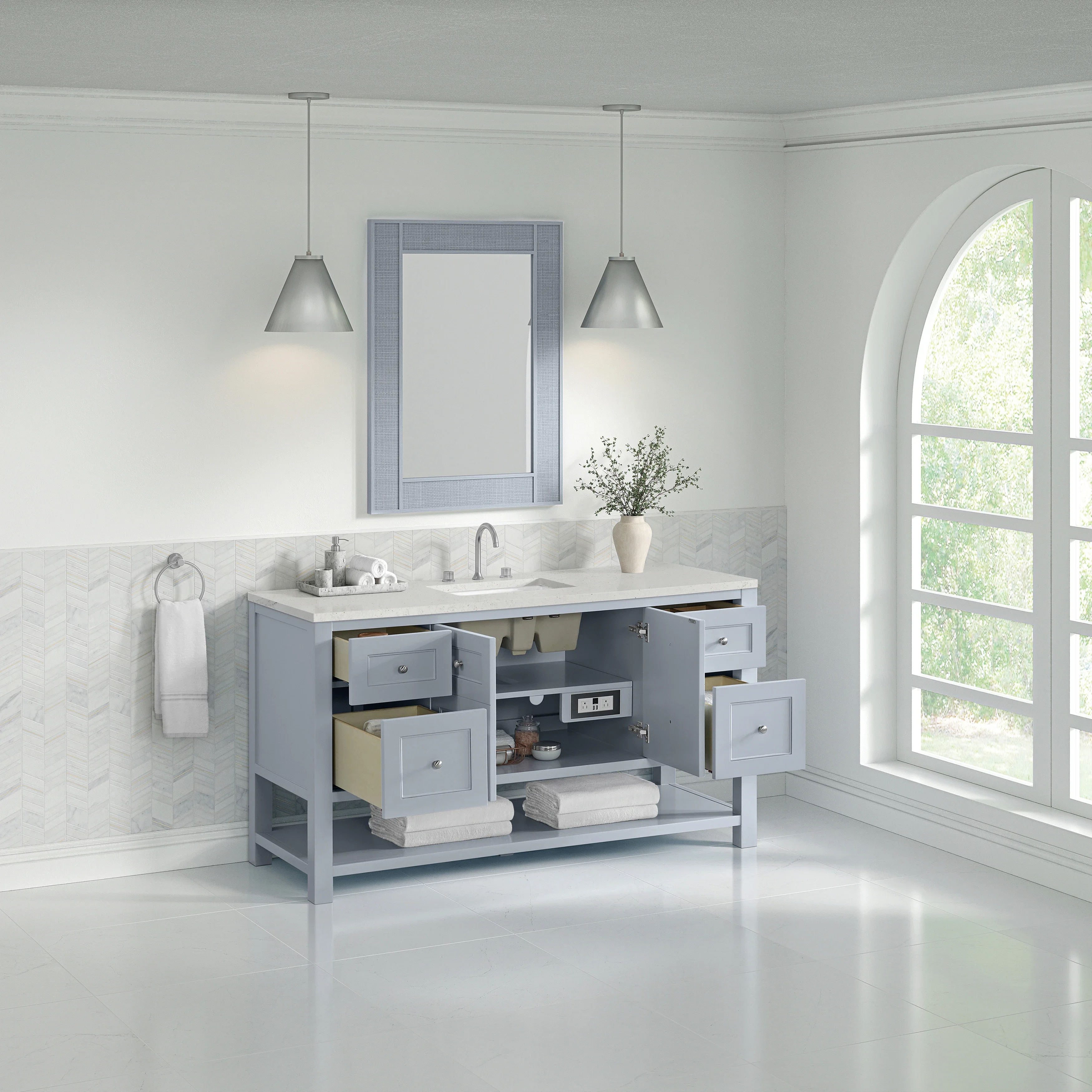 Breckenridge 60" Single Vanity, Serenity Blue, w/ 3 CM Lime Delight Quartz Top