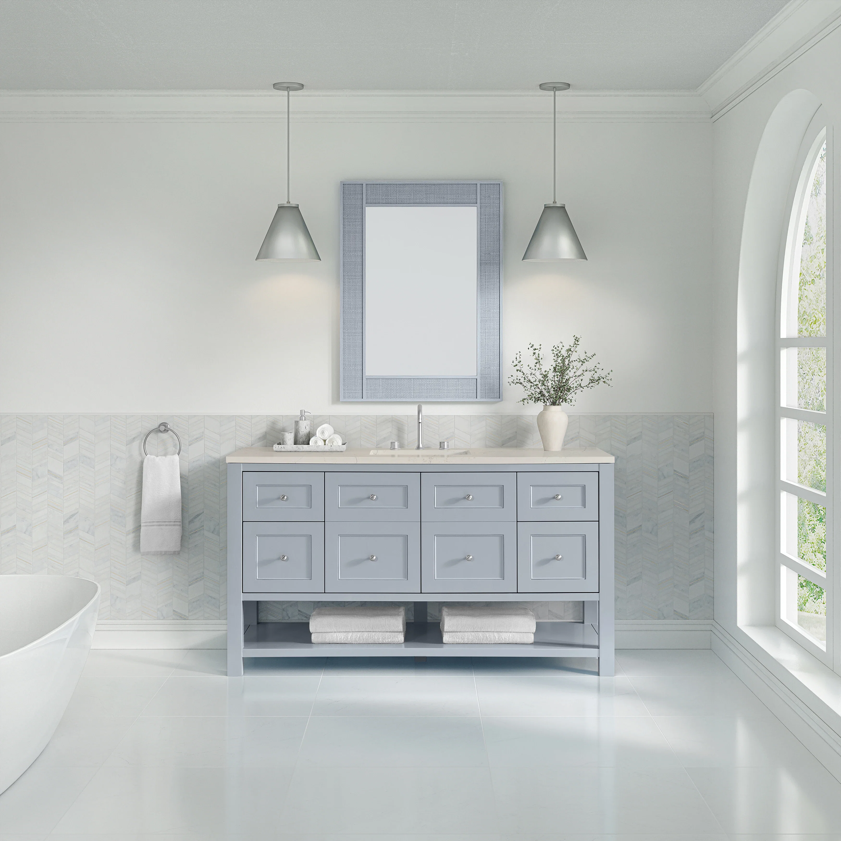 Breckenridge 60" Single Vanity, Serenity Blue, w/ 3 CM Siberian Silestone Top