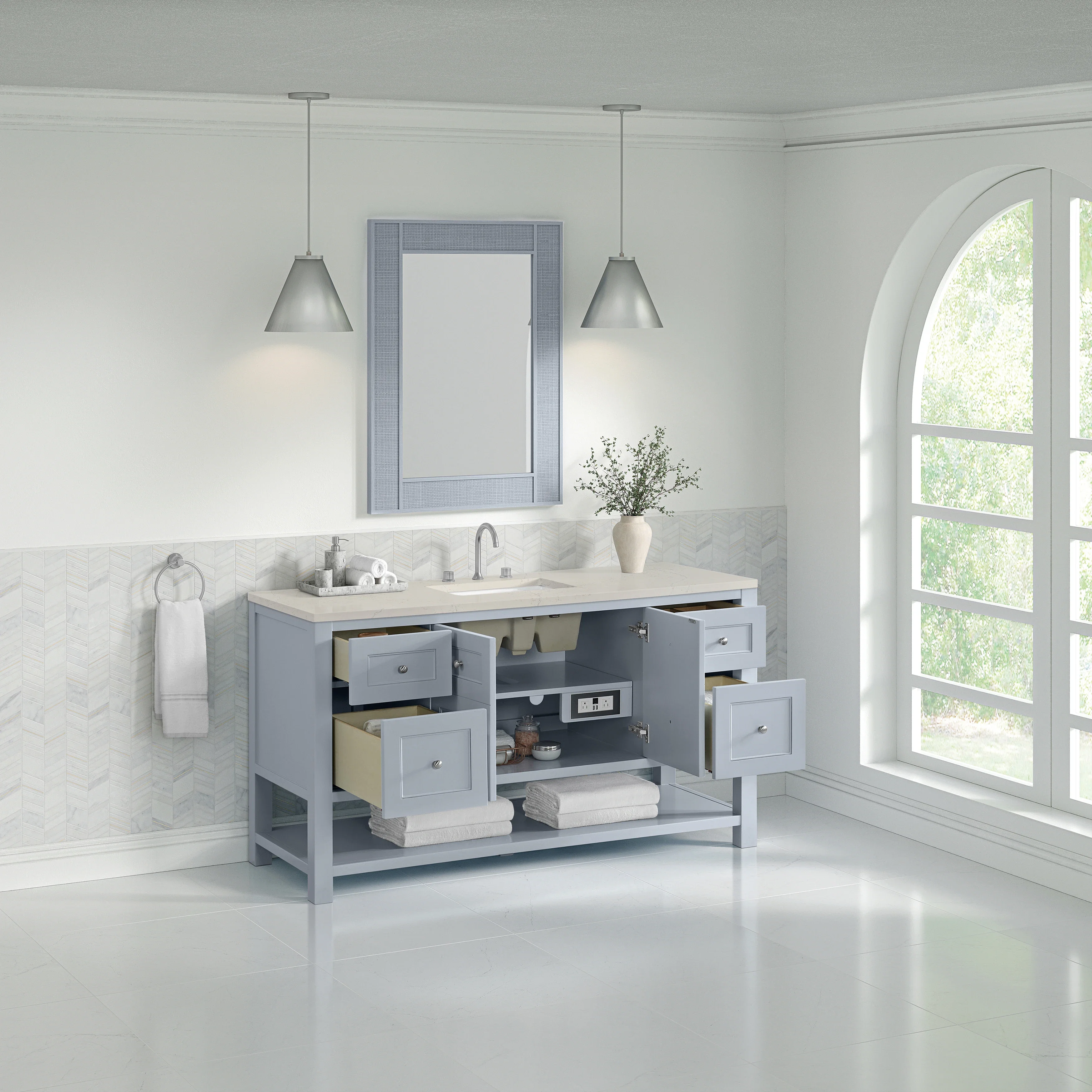 Breckenridge 60" Single Vanity, Serenity Blue, w/ 3 CM Siberian Silestone Top