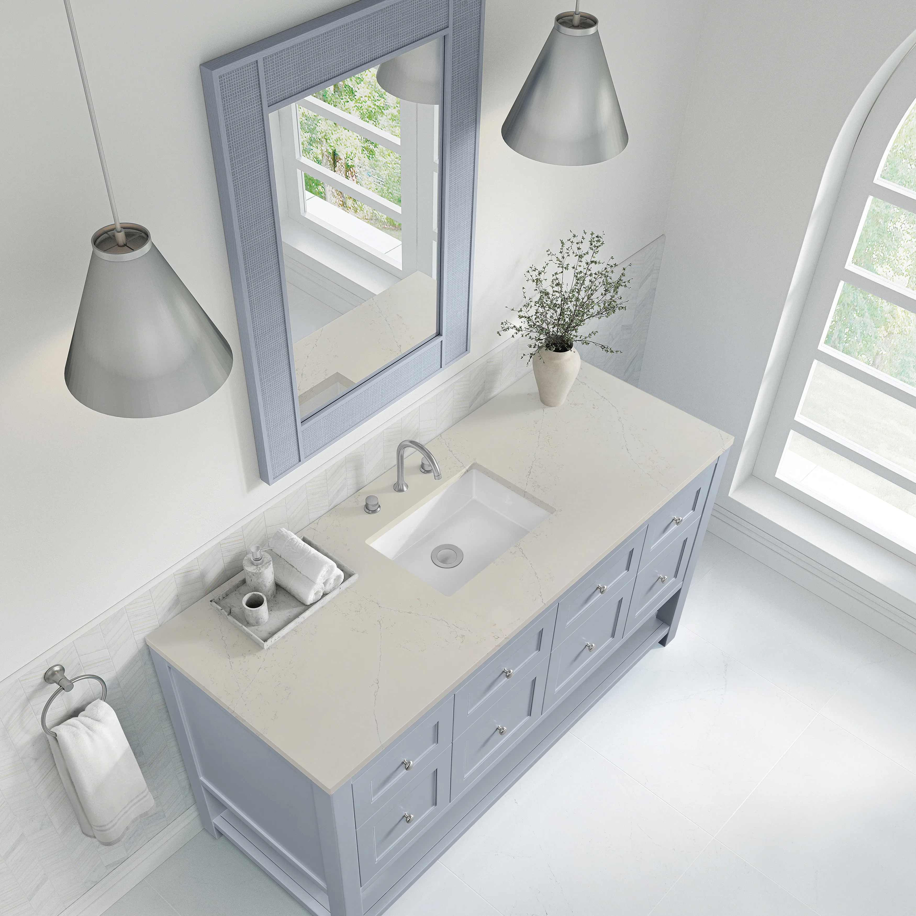 Breckenridge 60" Single Vanity, Serenity Blue, w/ 3 CM Siberian Silestone Top