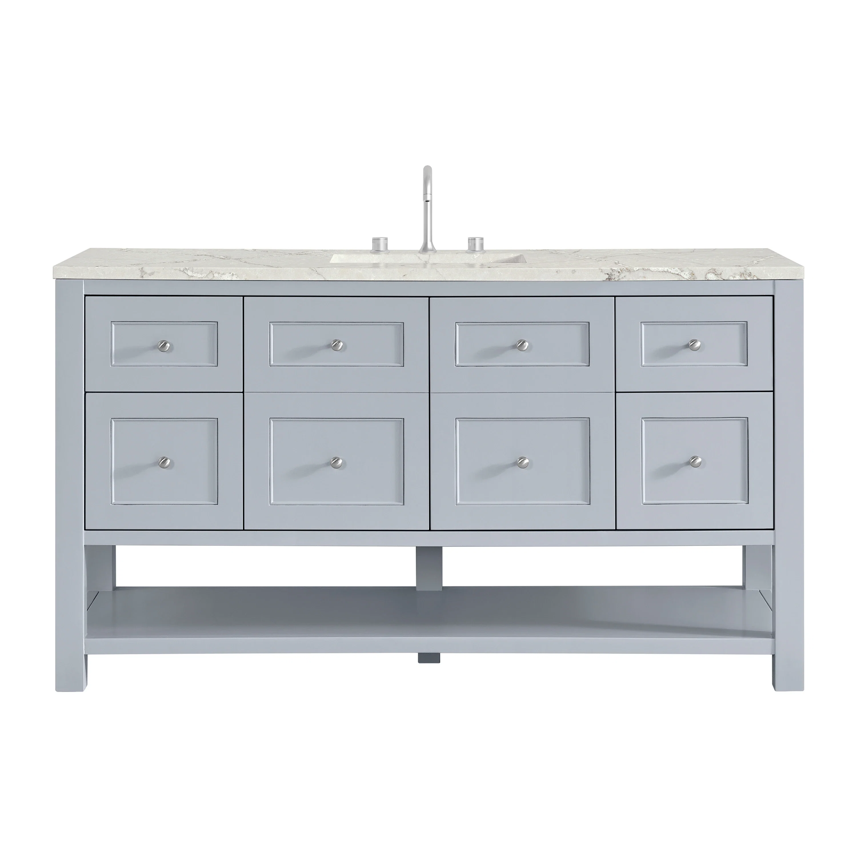 Breckenridge 60" Single Vanity, Serenity Blue, w/ 3 CM Victorian Silver Quartz Top