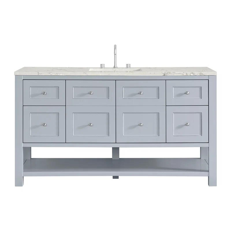 Breckenridge 60" Single Vanity, Serenity Blue, w/ 3 CM Victorian Silver Quartz Top