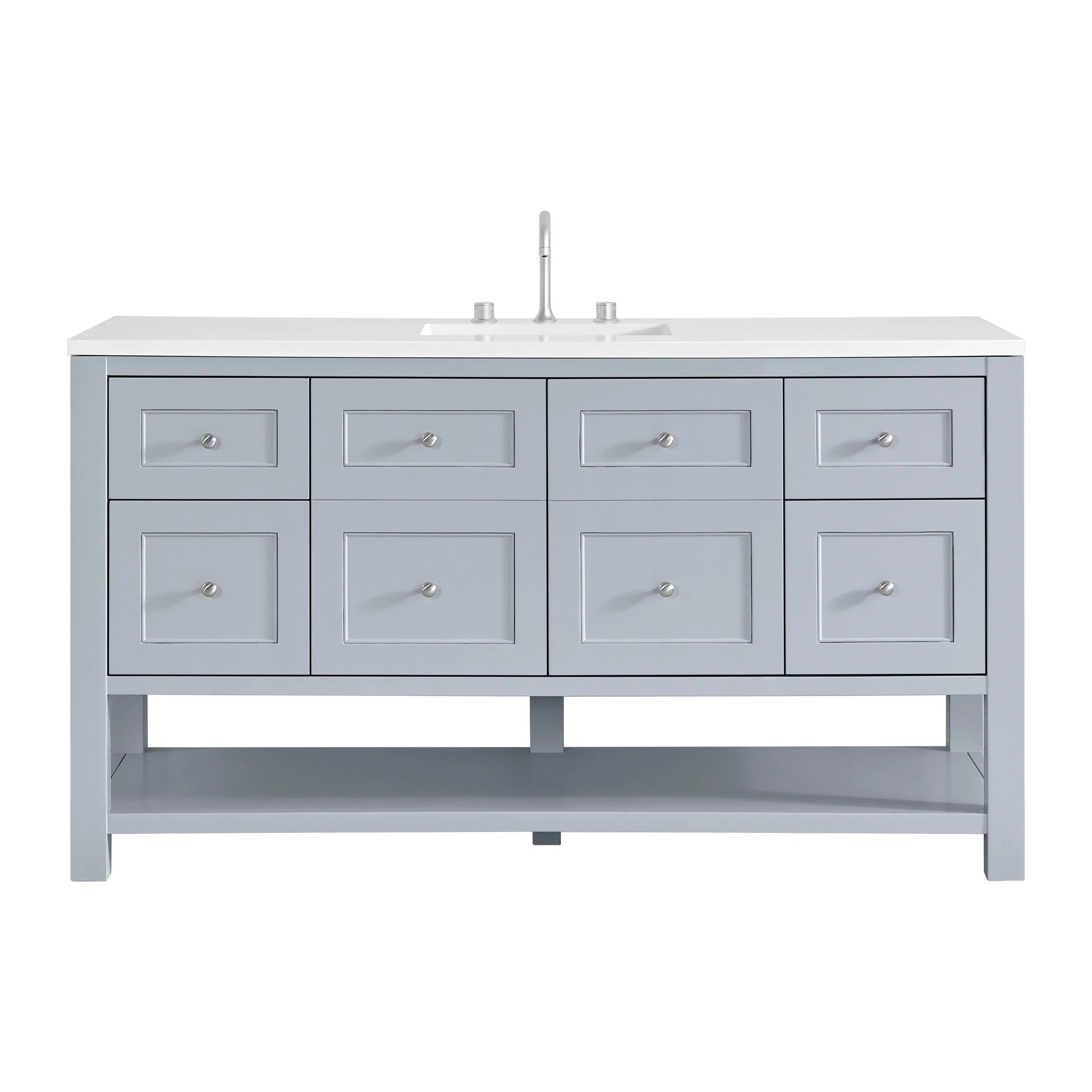Breckenridge 60" Single Vanity, Serenity Blue, w/ 3 CM White Zeus Quartz Top