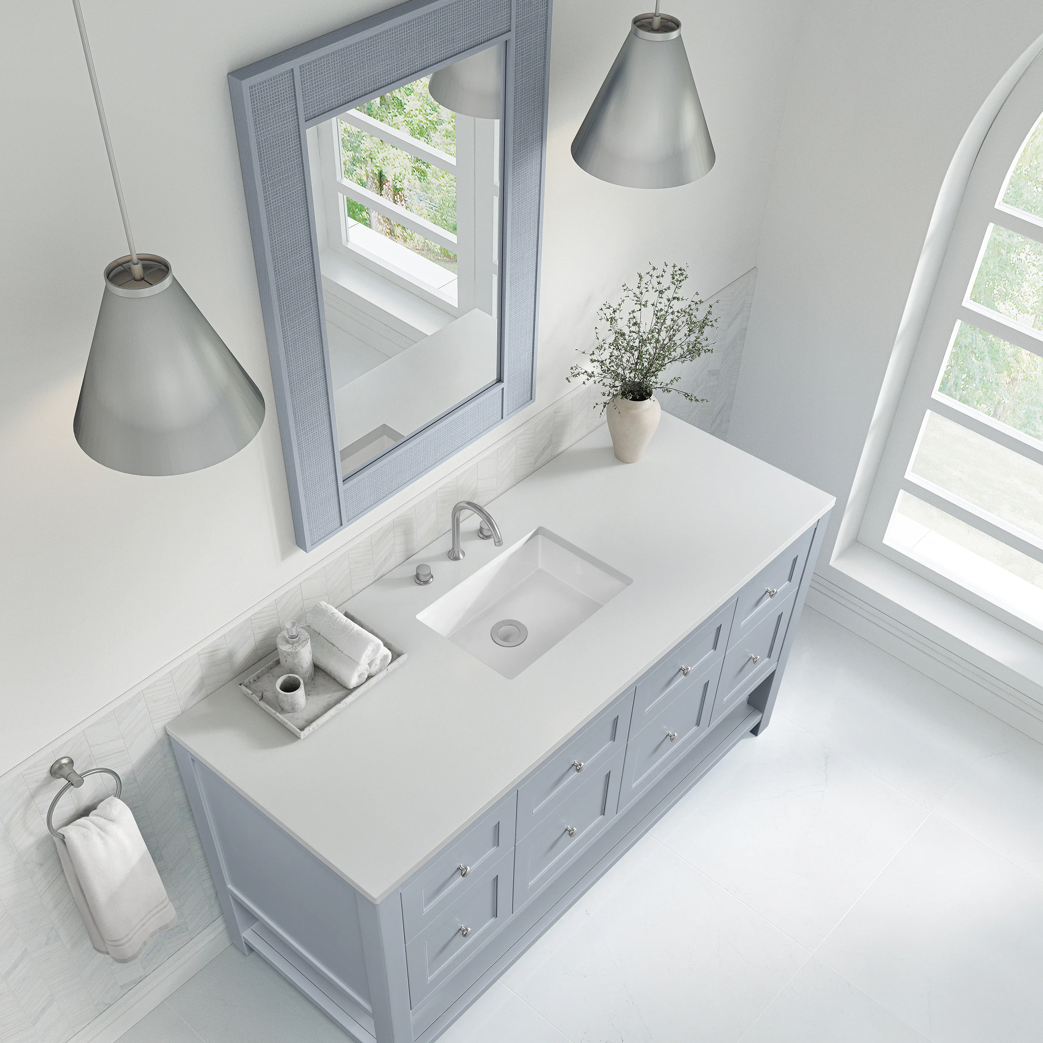 Breckenridge 60" Single Vanity, Serenity Blue, w/ 3 CM White Zeus Quartz Top