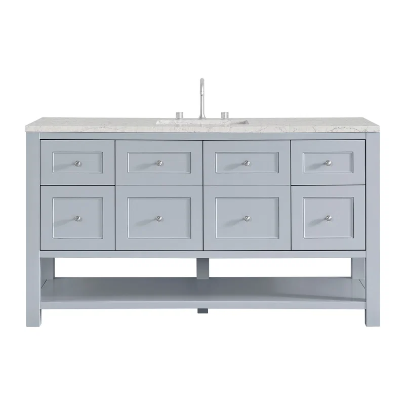 Breckenridge 60" Single Vanity, Serenity Blue, w/ 3 CM Eternal Jasmine Pearl Silestone Top w/ FreePower Wireless Charger