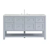 Breckenridge 60" Single Vanity, Serenity Blue, w/ 3 CM Ethereal Noctis Silestone Top w/ FreePower Wireless Charger
