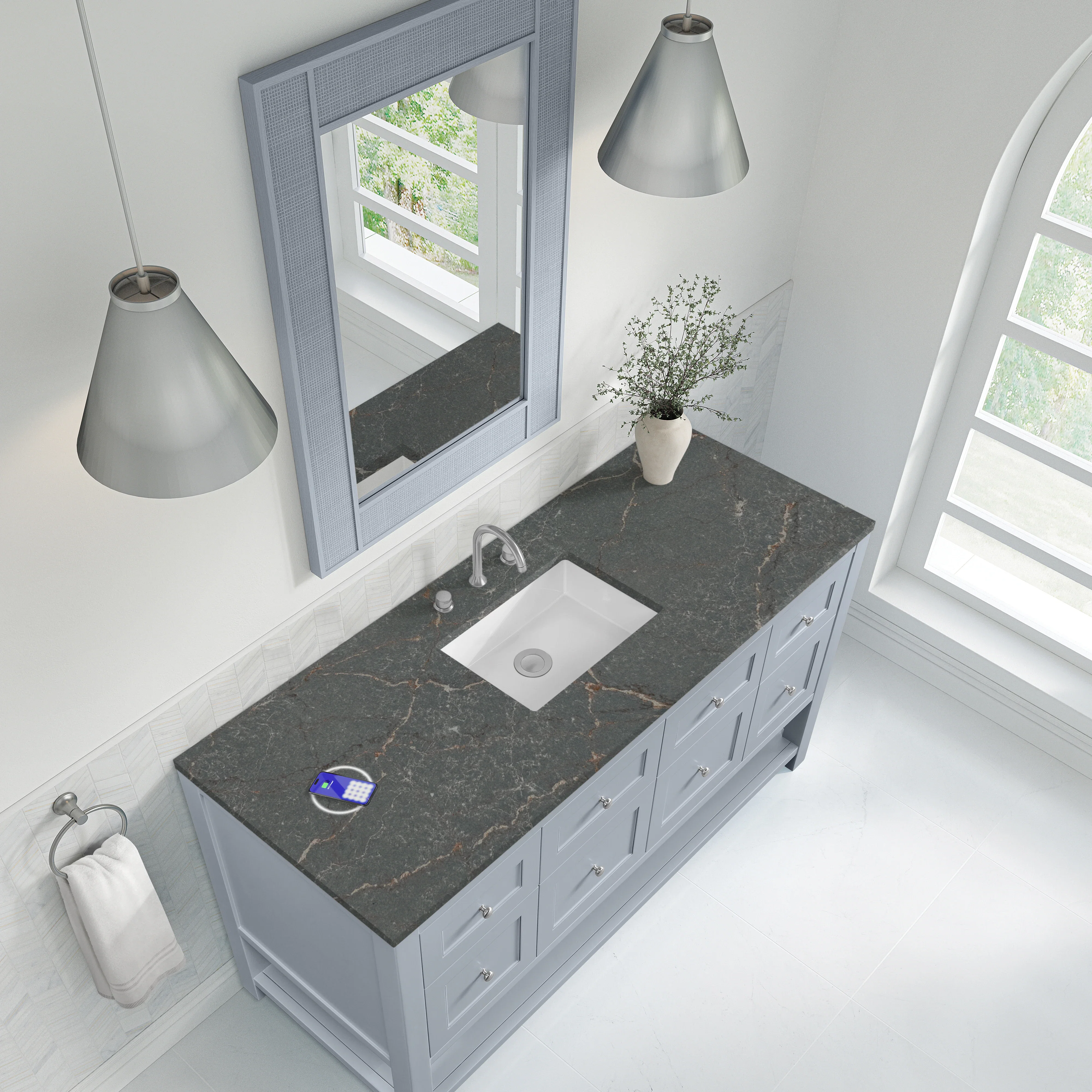 Breckenridge 60" Single Vanity, Serenity Blue w/ 3 CM Parisien Bleu Top w/ FreePower Wireless Charger