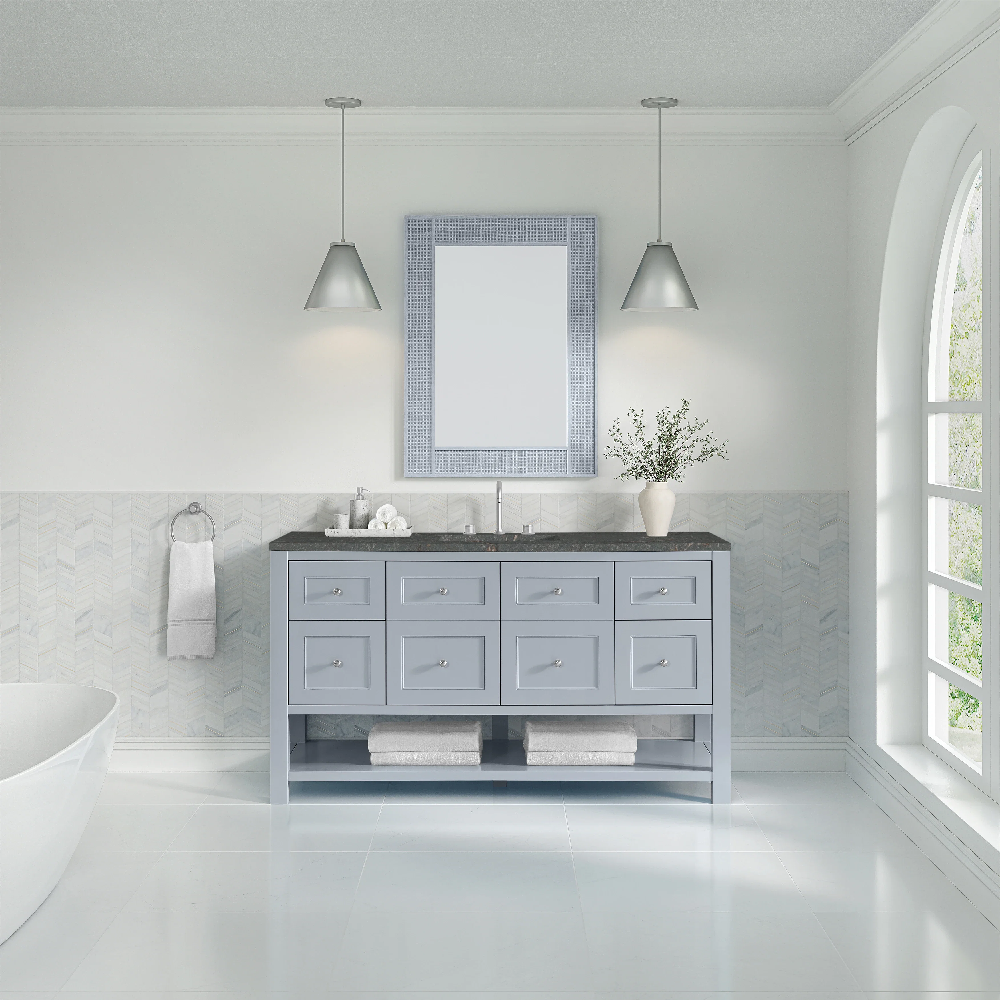 Breckenridge 60" Single Vanity, Serenity Blue w/ 3 CM Parisien Bleu Top w/ FreePower Wireless Charger