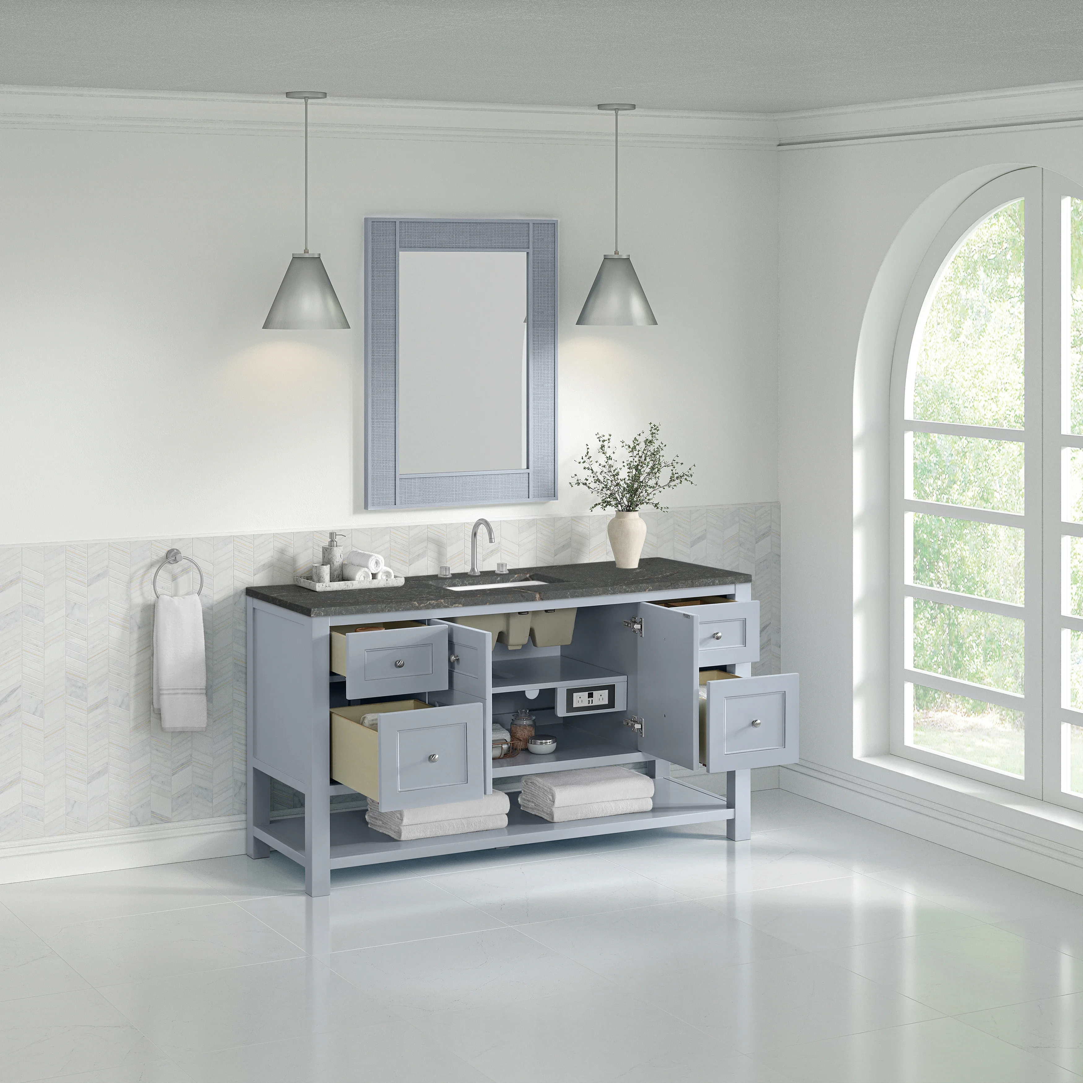 Breckenridge 60" Single Vanity, Serenity Blue w/ 3 CM Parisien Bleu Top w/ FreePower Wireless Charger