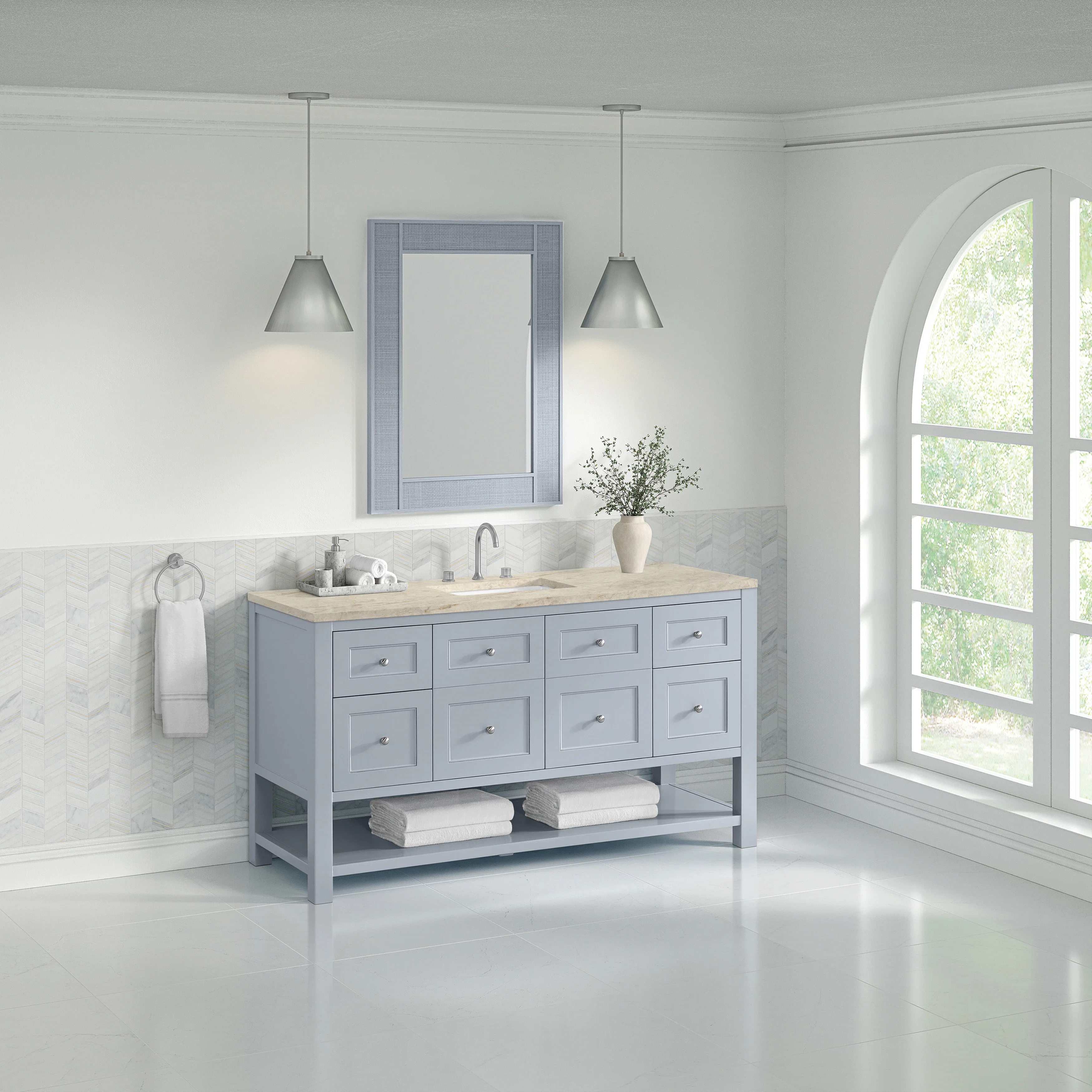 Breckenridge 60" Single Vanity, Serenity Blue, w/ 3 CM Tajnar Eclos Top w/FreePower Wireless Charger