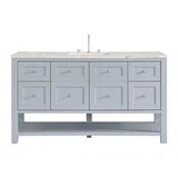 Breckenridge 60" Single Vanity, Serenity Blue, w/ 3 CM Victorian Silver Silestone Top w/ FreePower Wireless Charger