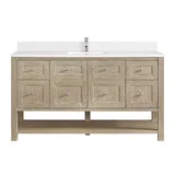 Breckenridge 60" Single Vanity, Whitewashed Oak, w/ Single Hole 3 CM White Zeus Quartz Top & Backsplash