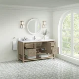 Breckenridge 60" Single Vanity, Whitewashed Oak, w/ Single Hole 3 CM White Zeus Quartz Top & Backsplash