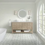 Breckenridge 60" Single Vanity, Whitewashed Oak, w/ 3 CM Carrara Marble Top