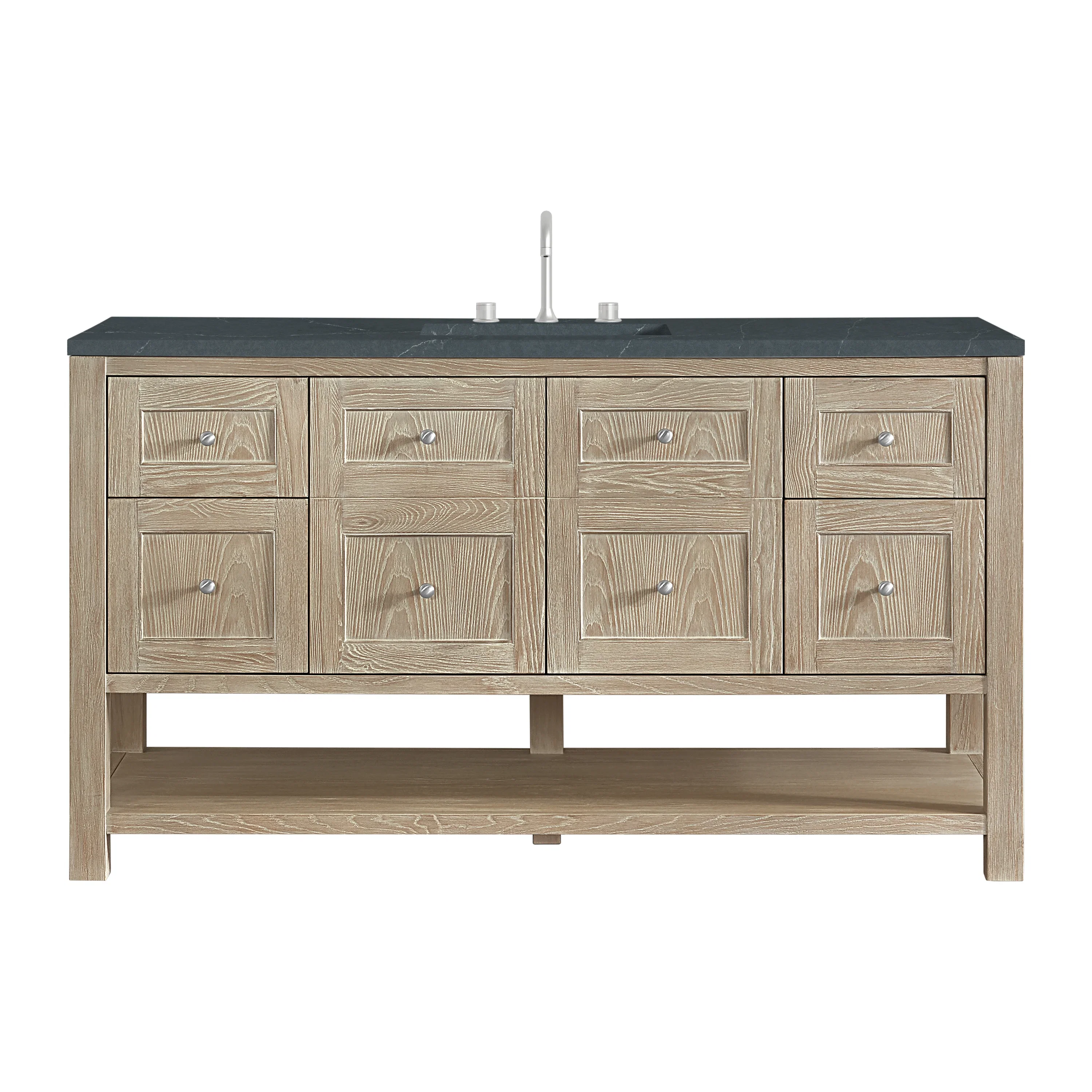 Breckenridge 60" Single Vanity, Whitewashed Oak, w/ 3 CM Charcoal Soapstone Quartz Top