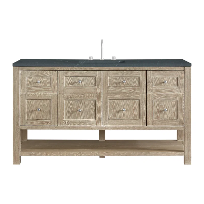 Breckenridge 60" Single Vanity, Whitewashed Oak, w/ 3 CM Charcoal Soapstone Quartz Top