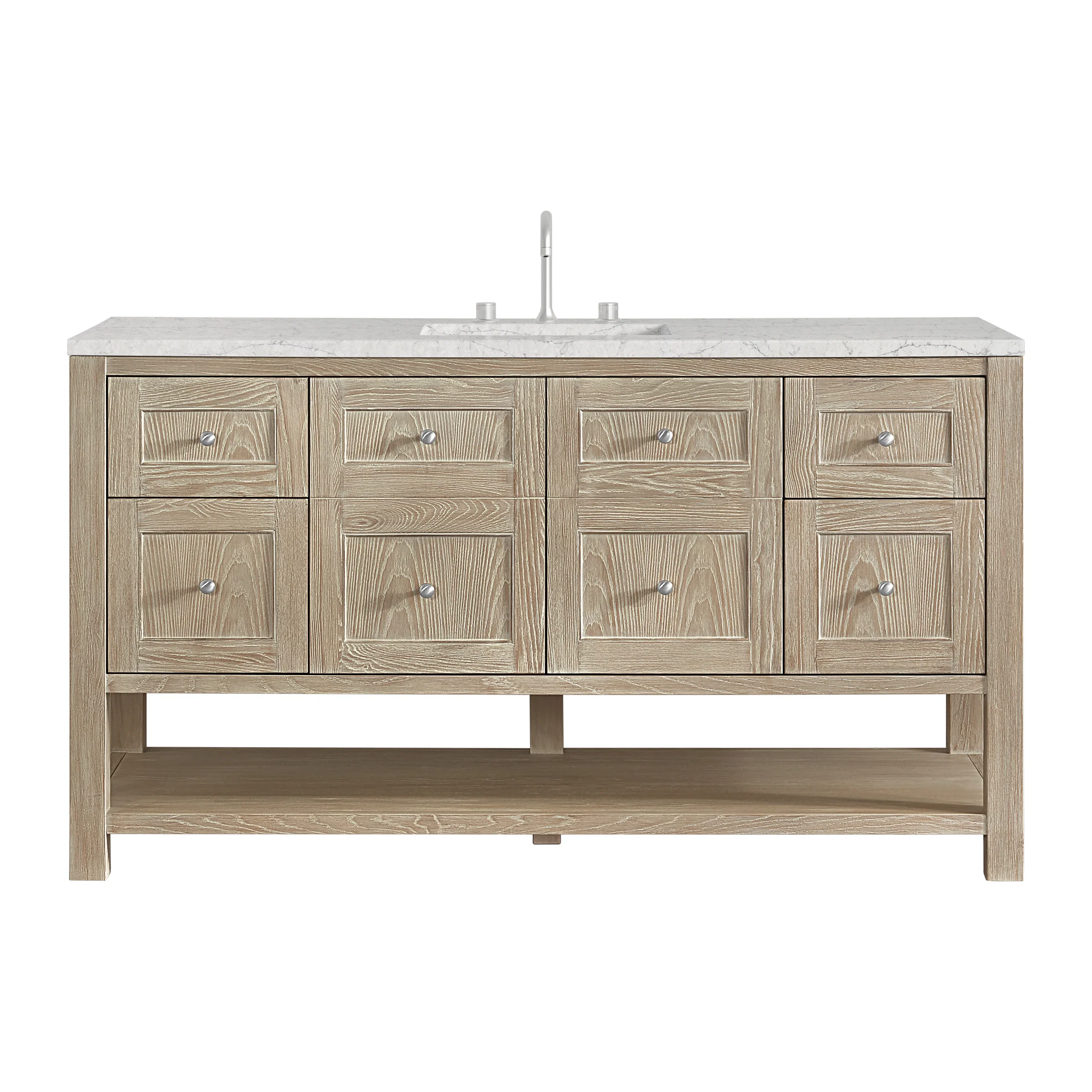 Breckenridge 60" Single Vanity, Whitewashed Oak, w/ 3 CM Eternal Jasmine Pearl Quartz Top