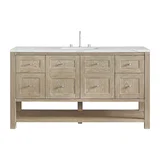 Breckenridge 60" Single Vanity, Whitewashed Oak, w/ 3 CM Ethereal Noctis Quartz Top