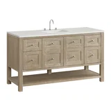 Breckenridge 60" Single Vanity, Whitewashed Oak, w/ 3 CM Lime Delight Quartz Top