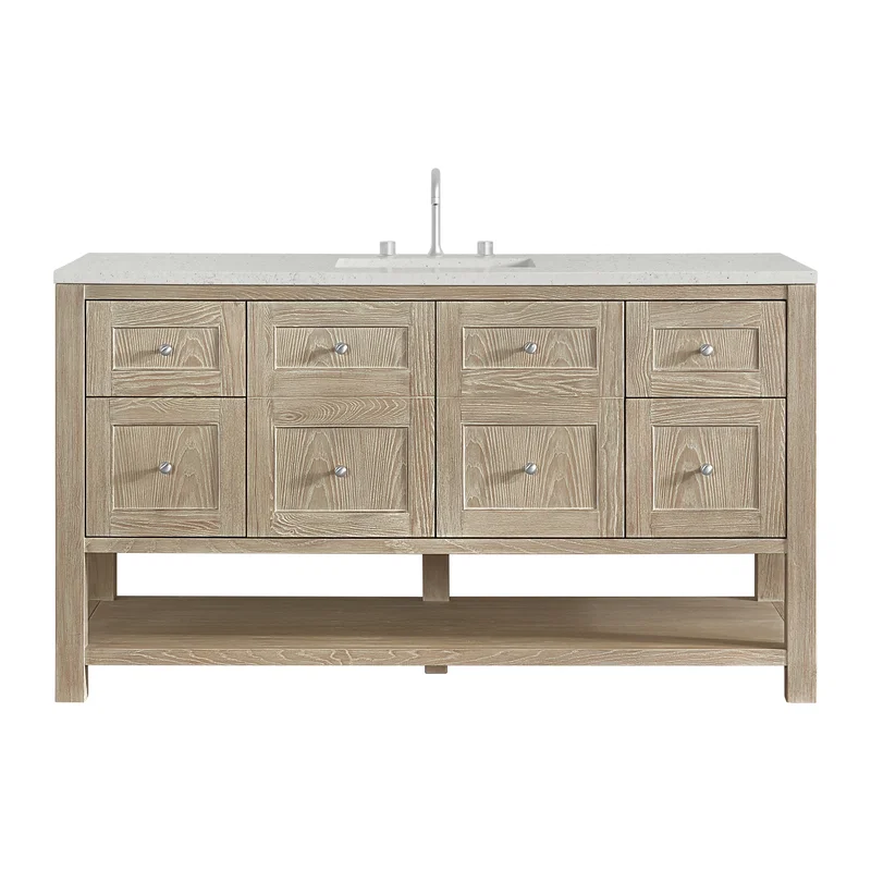 Breckenridge 60" Single Vanity, Whitewashed Oak, w/ 3 CM Lime Delight Quartz Top