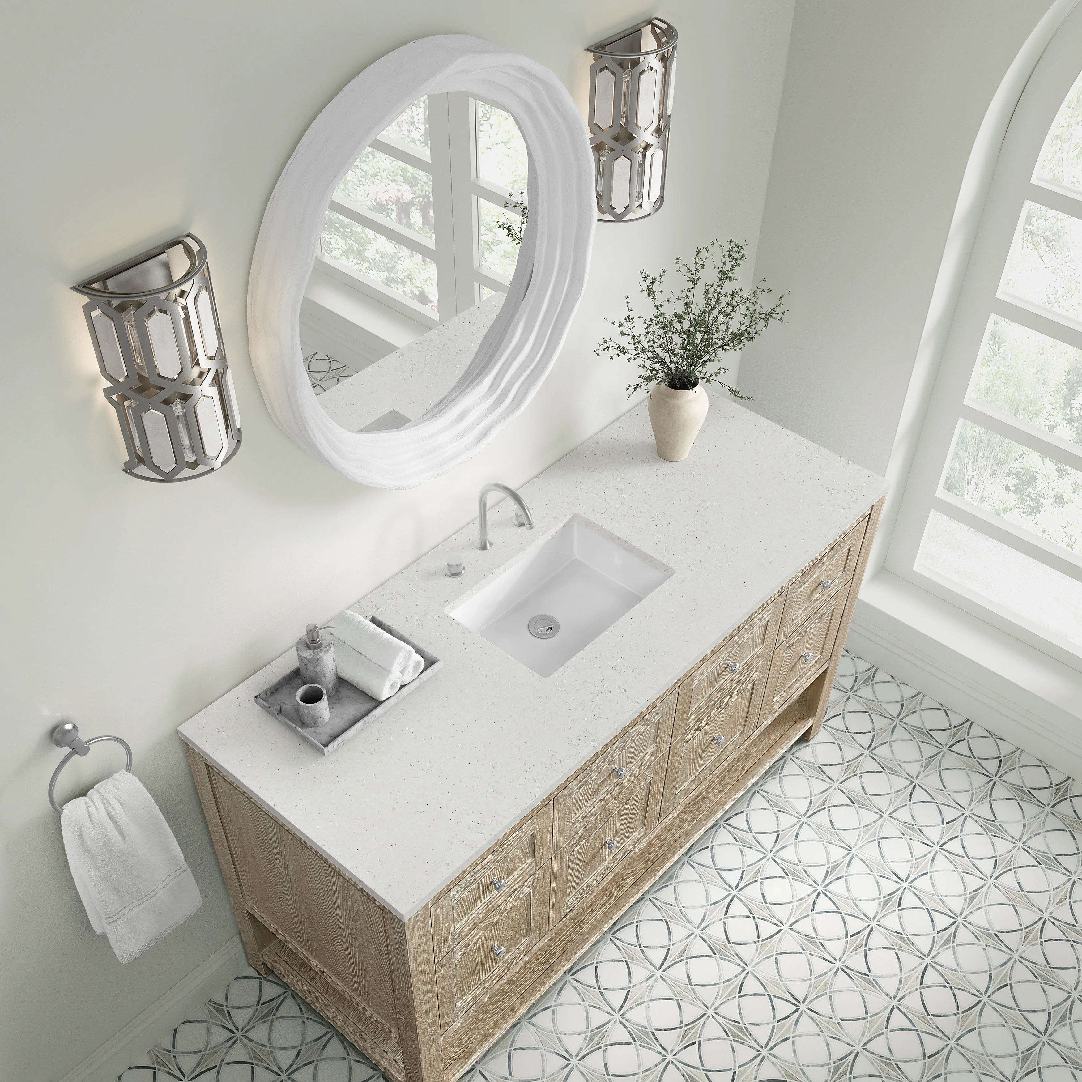 Breckenridge 60" Single Vanity, Whitewashed Oak, w/ 3 CM Lime Delight Quartz Top