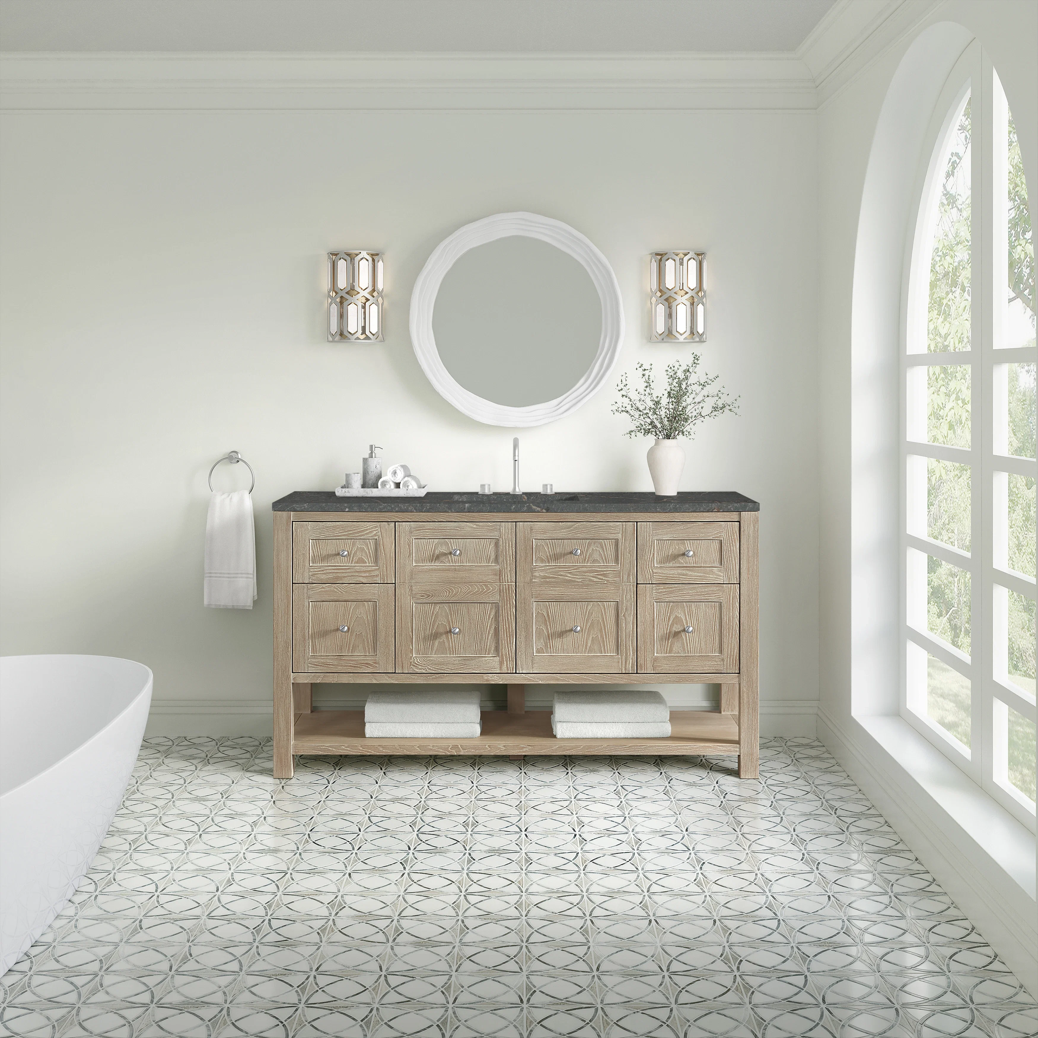 Breckenridge 60" Single Vanity, Whitewashed Oak w/ 3 CM Parisien Bleu Top