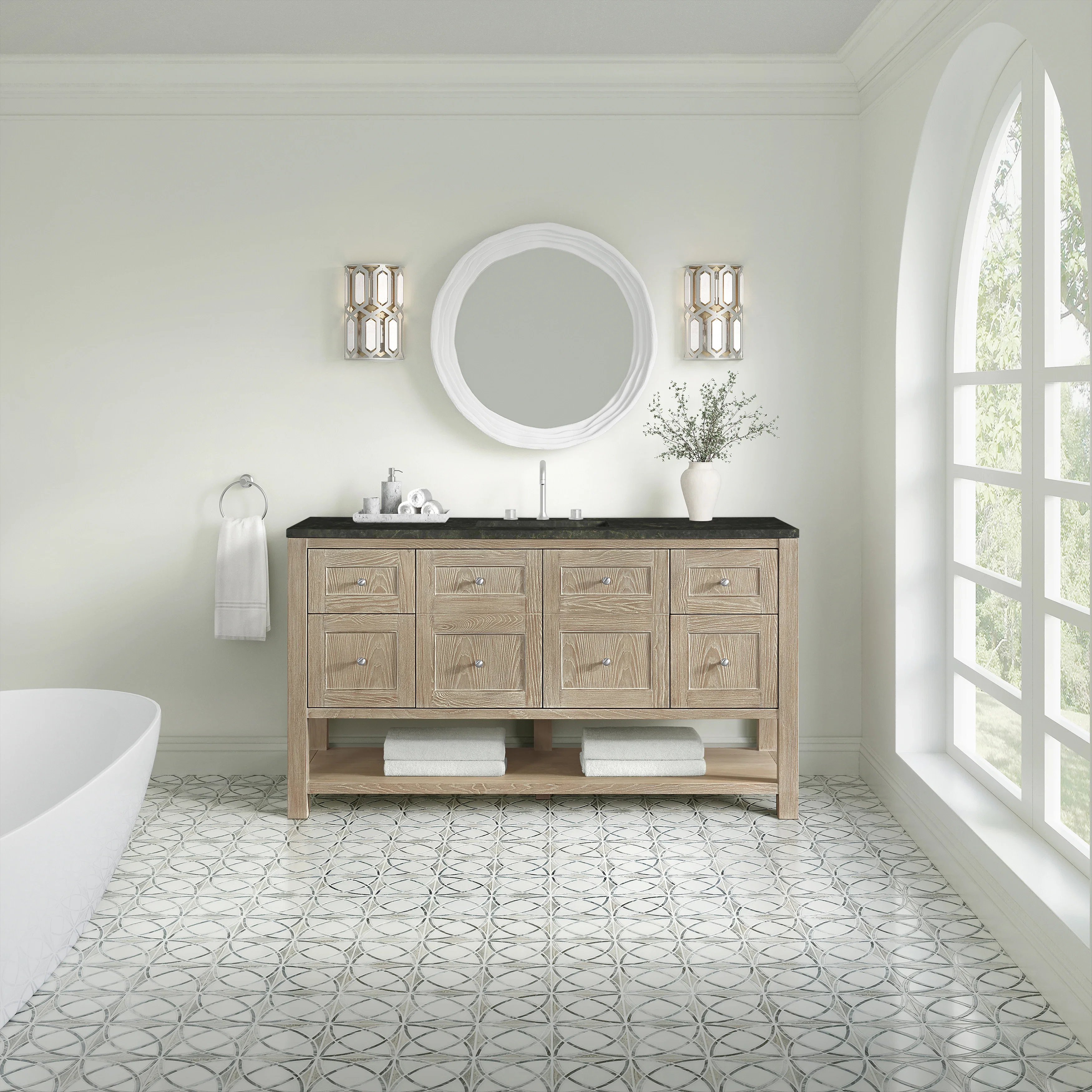 Breckenridge 60" Single Vanity, Whitewashed Oak, w/ 3 CM Phantome Eclos Top