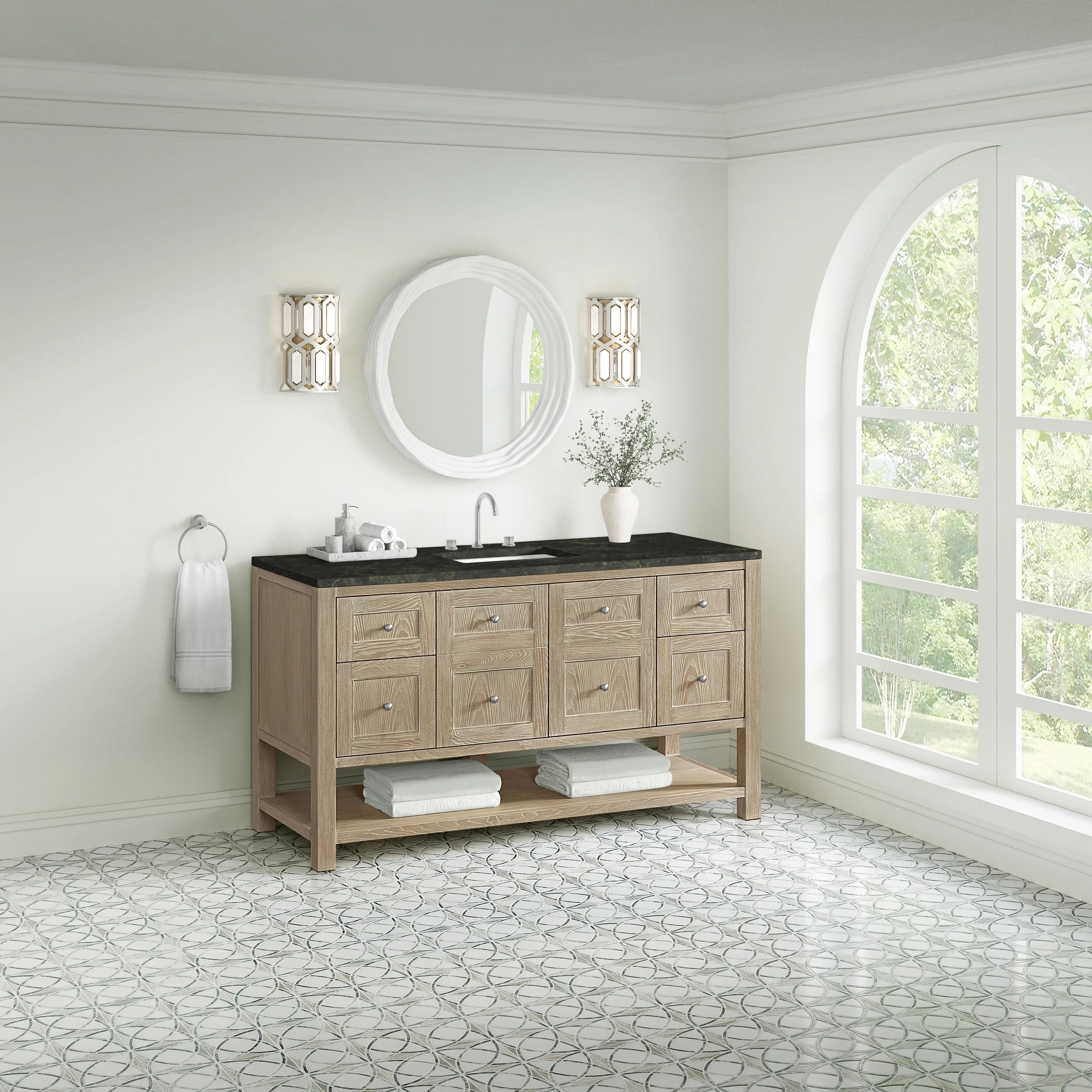 Breckenridge 60" Single Vanity, Whitewashed Oak, w/ 3 CM Phantome Eclos Top