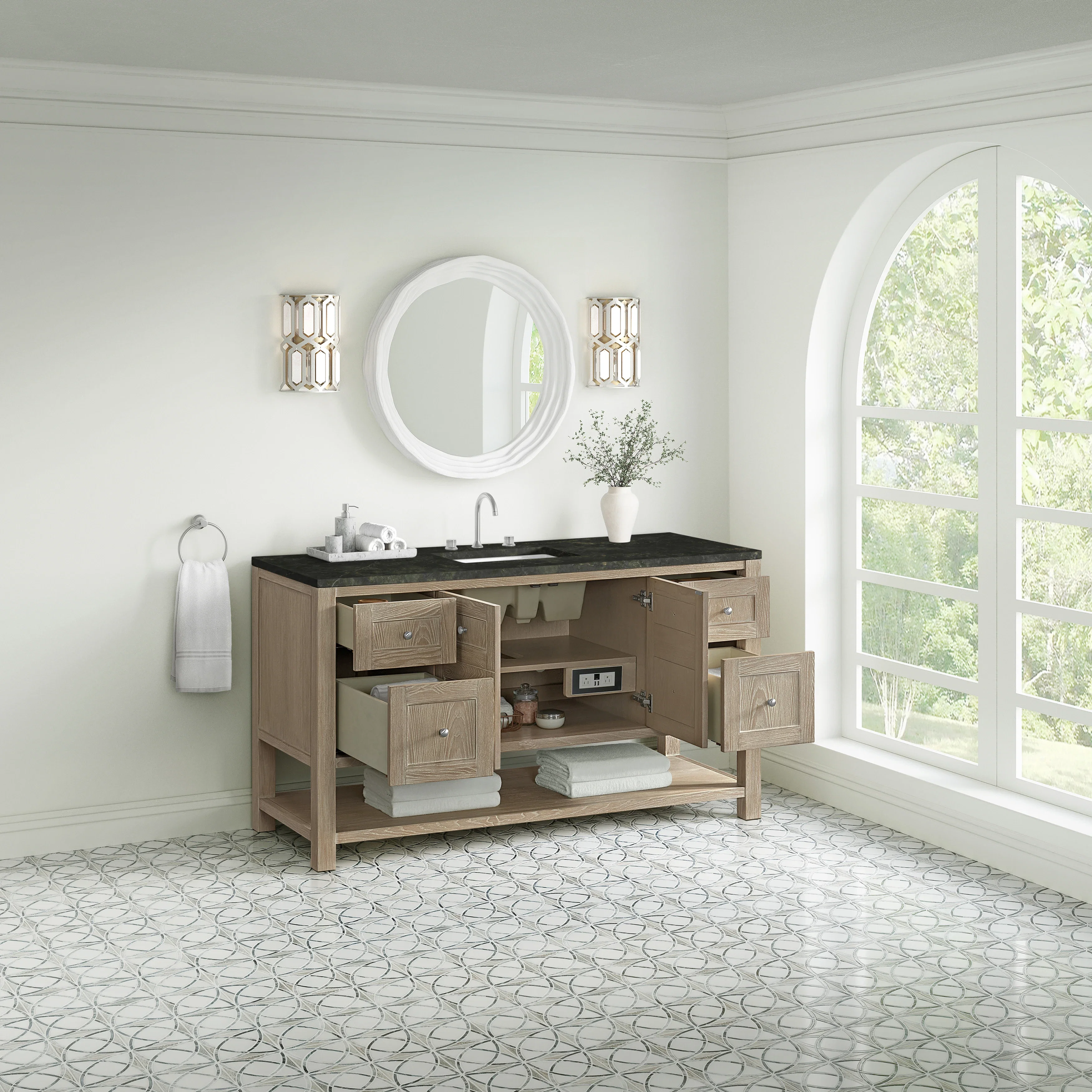 Breckenridge 60" Single Vanity, Whitewashed Oak, w/ 3 CM Phantome Eclos Top