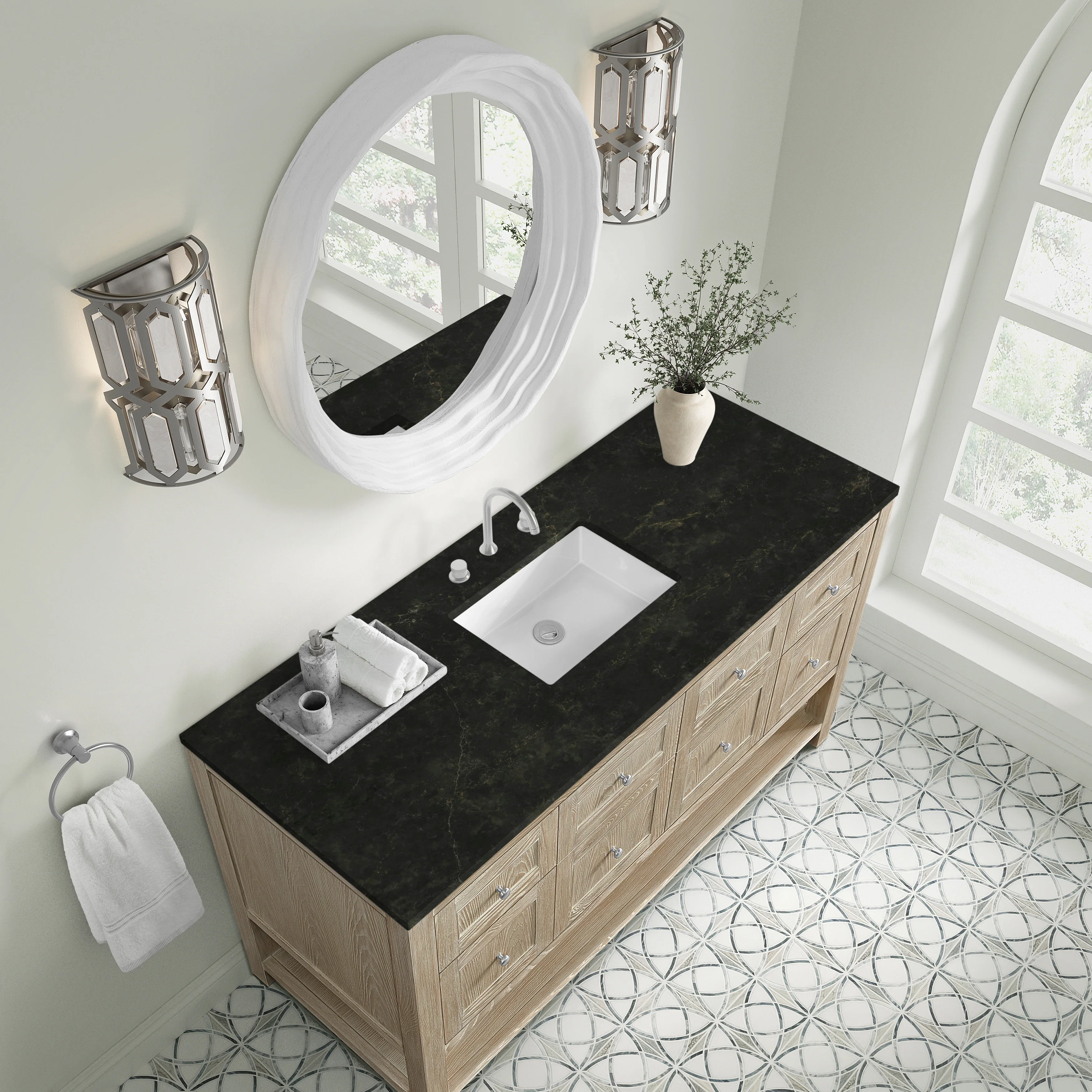 Breckenridge 60" Single Vanity, Whitewashed Oak, w/ 3 CM Phantome Eclos Top