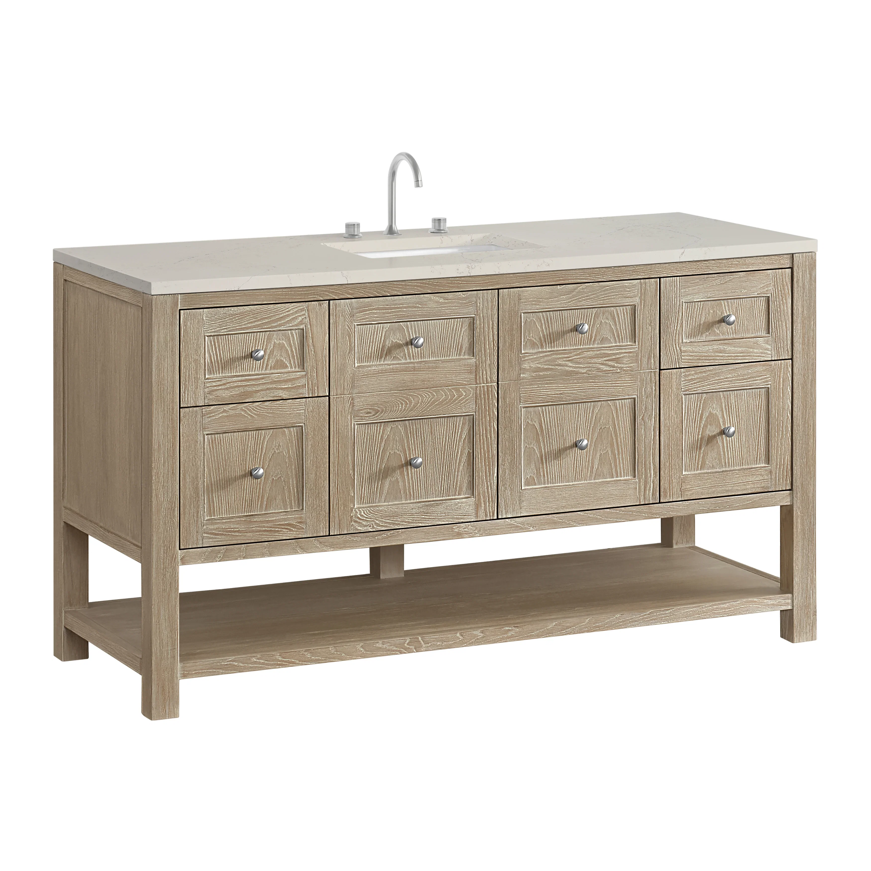 Breckenridge 60" Single Vanity, Whitewashed Oak, w/ 3 CM Siberian Silestone Top