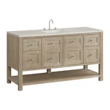 Breckenridge 60" Single Vanity, Whitewashed Oak, w/ 3 CM Siberian Silestone Top