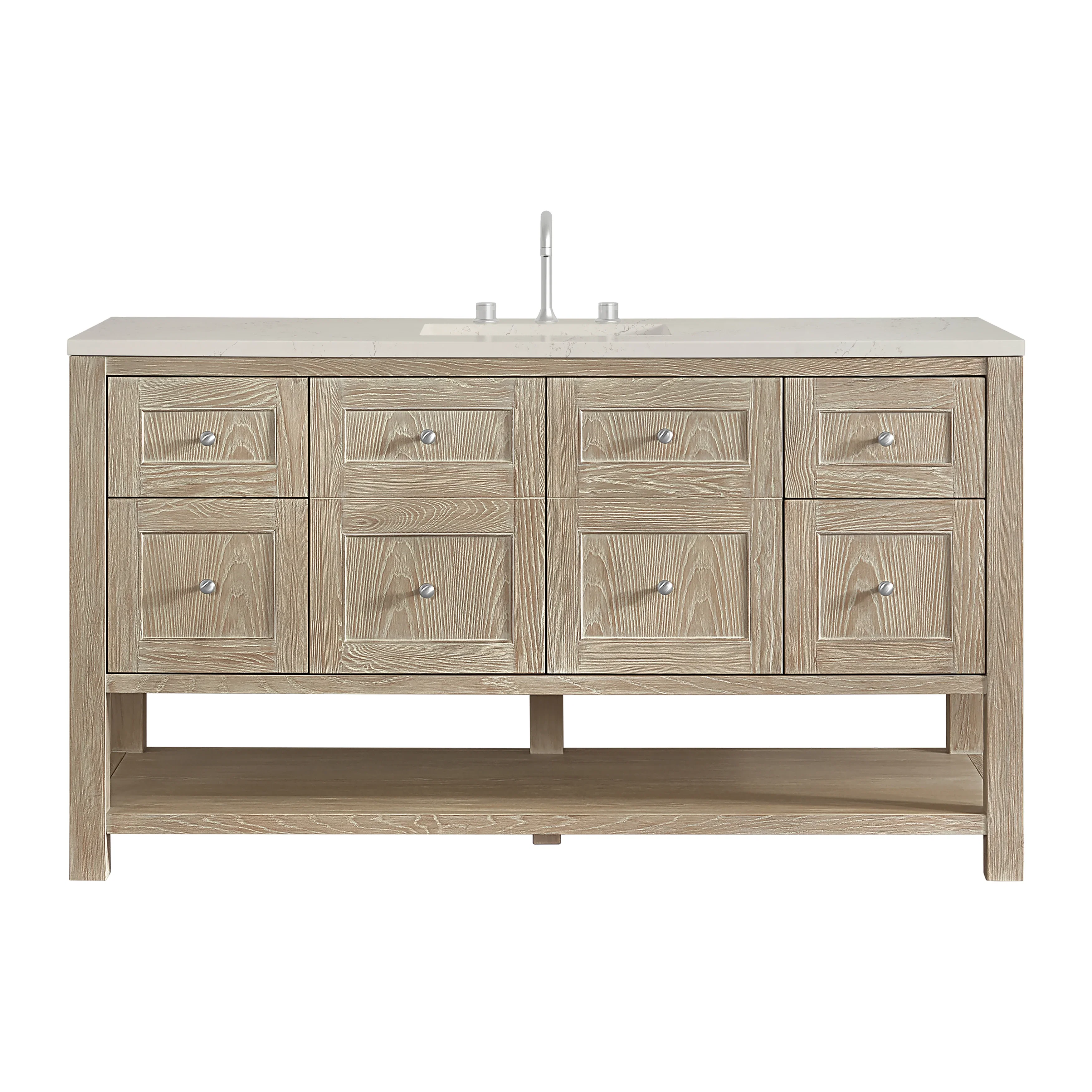 Breckenridge 60" Single Vanity, Whitewashed Oak, w/ 3 CM Siberian Silestone Top
