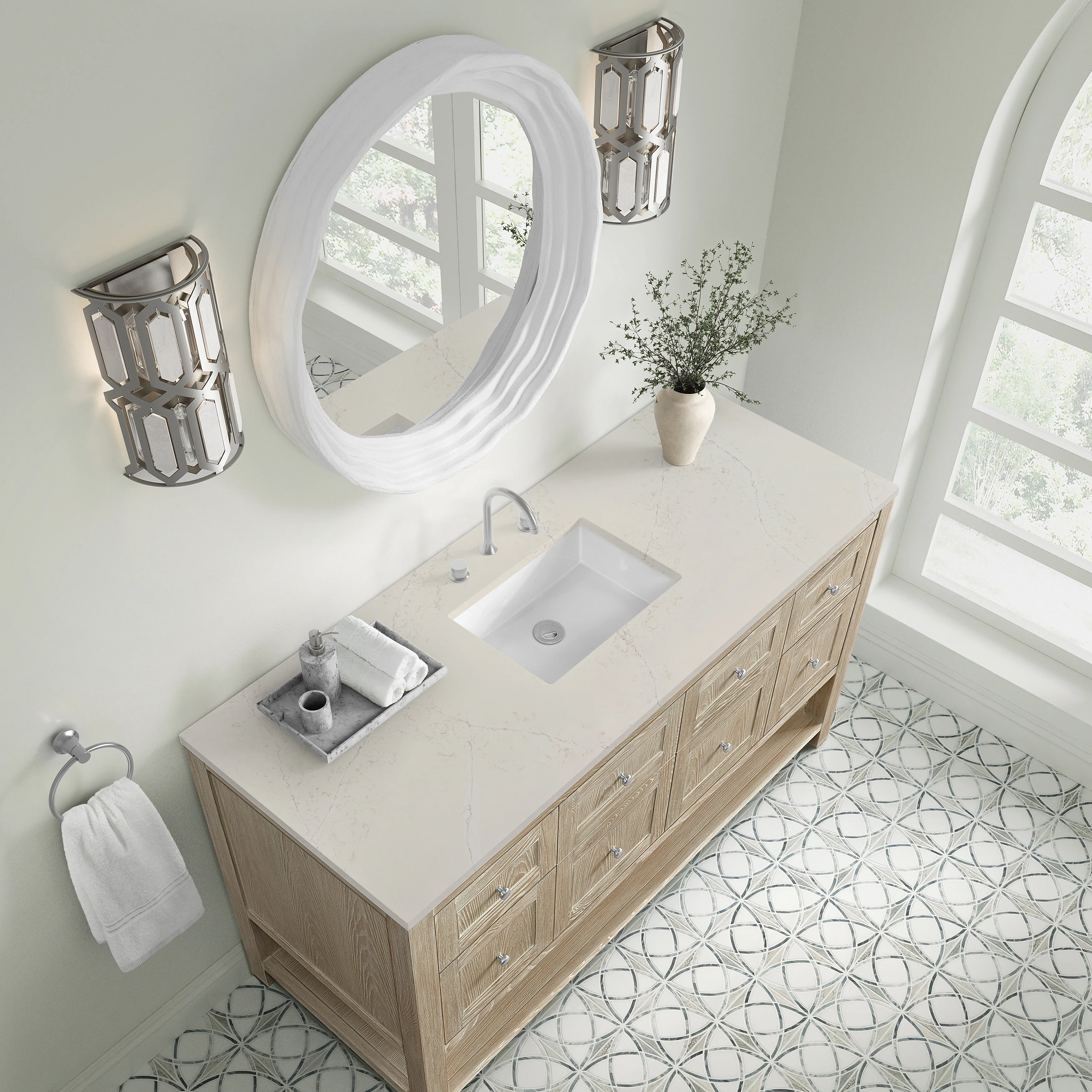 Breckenridge 60" Single Vanity, Whitewashed Oak, w/ 3 CM Siberian Silestone Top