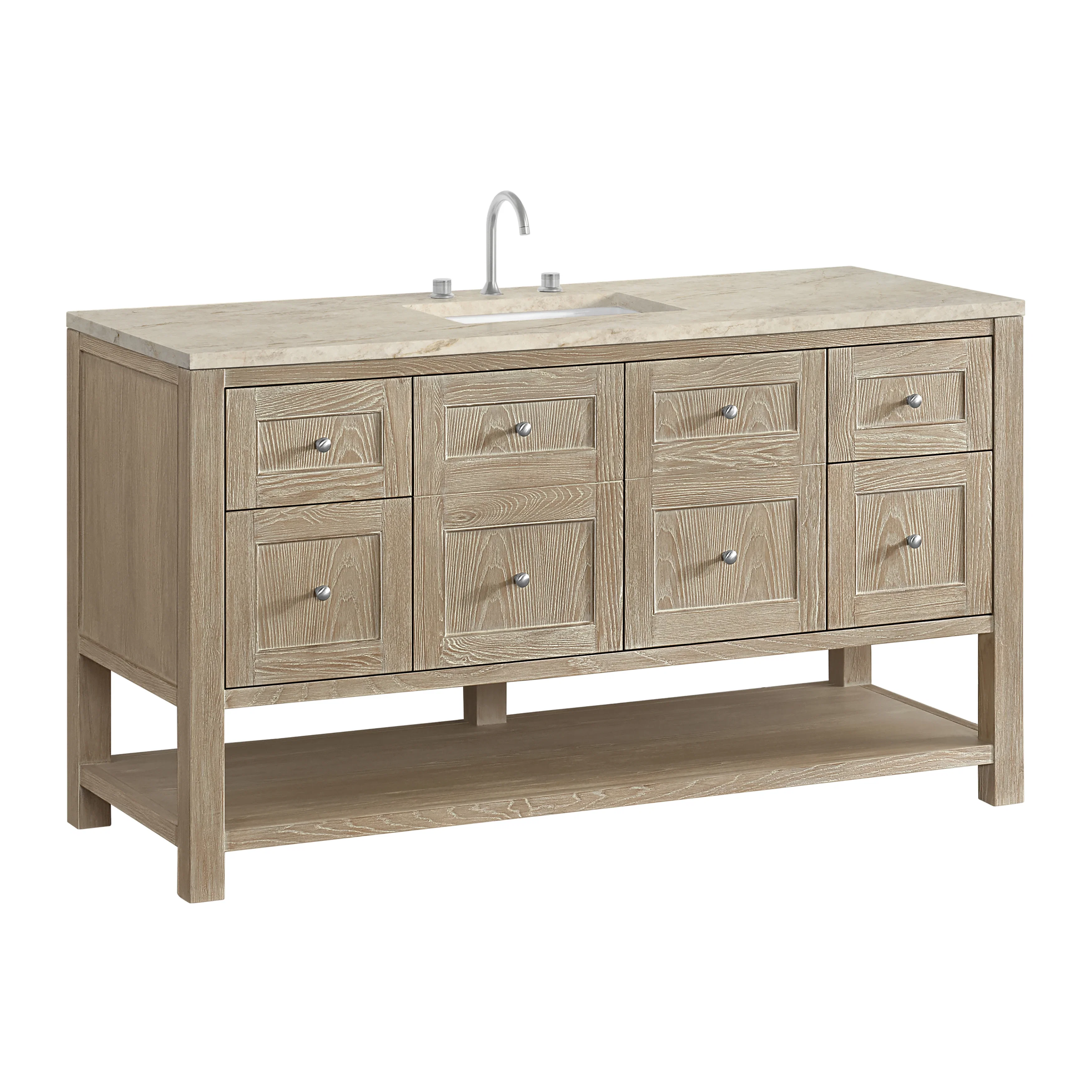 Breckenridge 60" Single Vanity, Whitewashed Oak, w/ 3 CM Tajnar Eclos Top