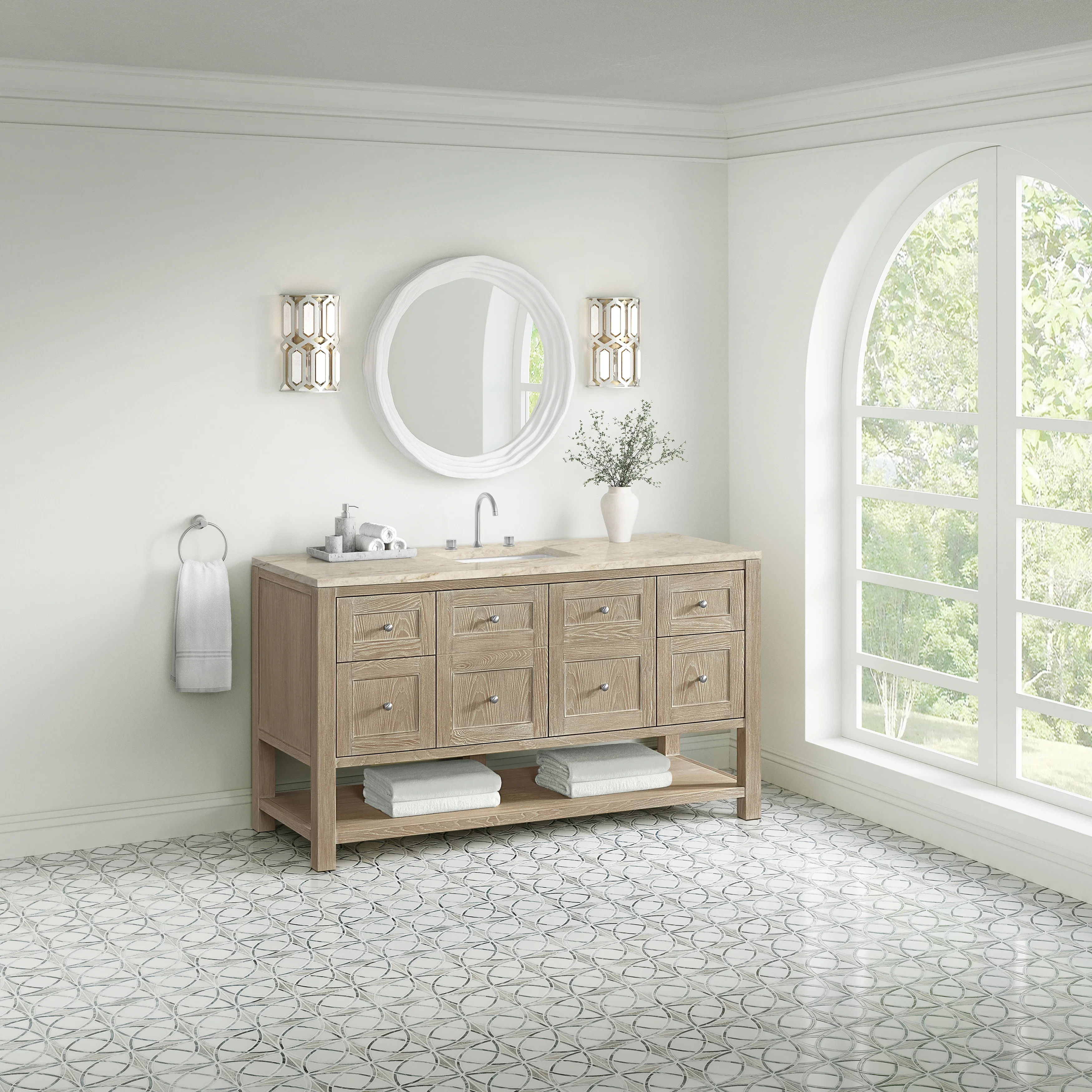 Breckenridge 60" Single Vanity, Whitewashed Oak, w/ 3 CM Tajnar Eclos Top