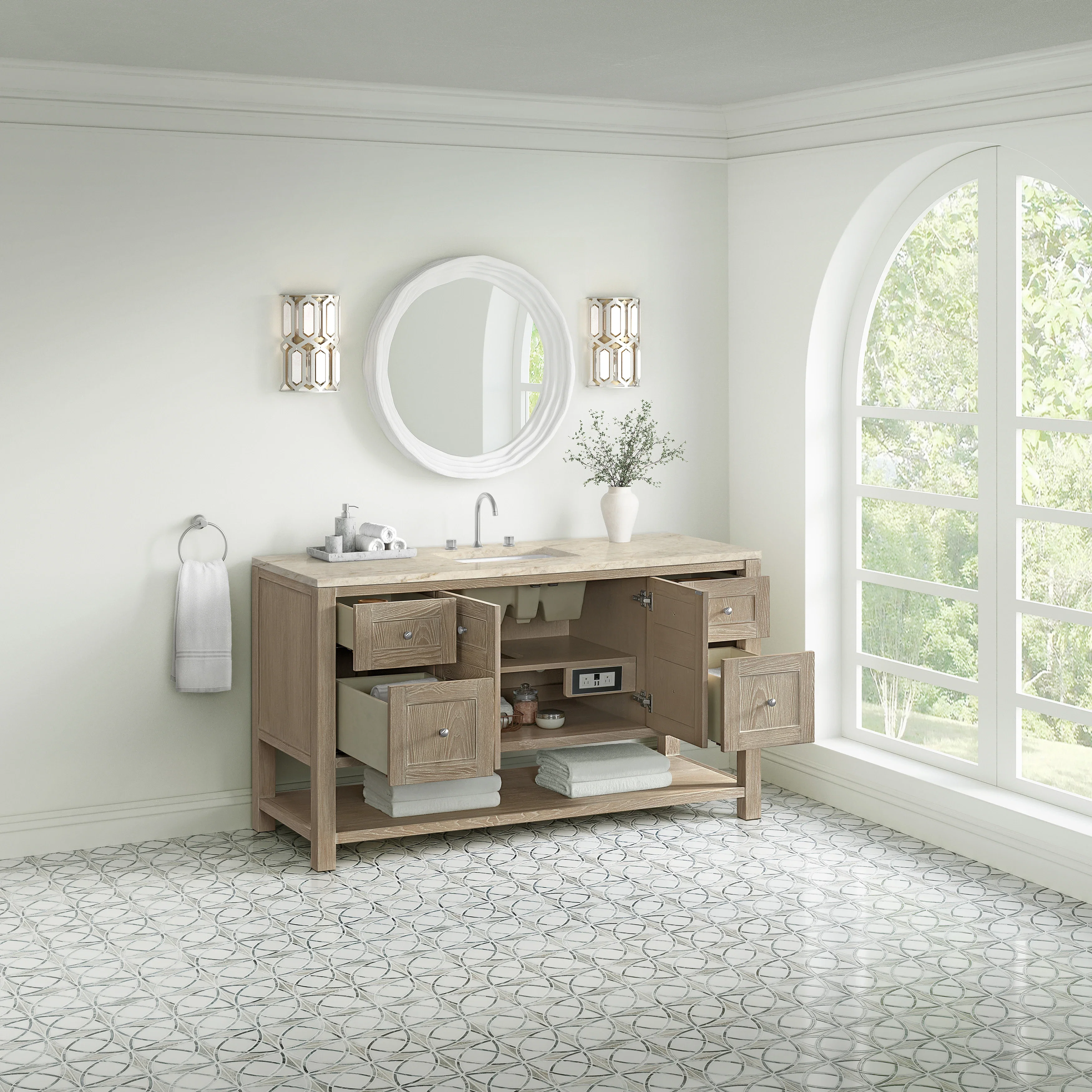 Breckenridge 60" Single Vanity, Whitewashed Oak, w/ 3 CM Tajnar Eclos Top