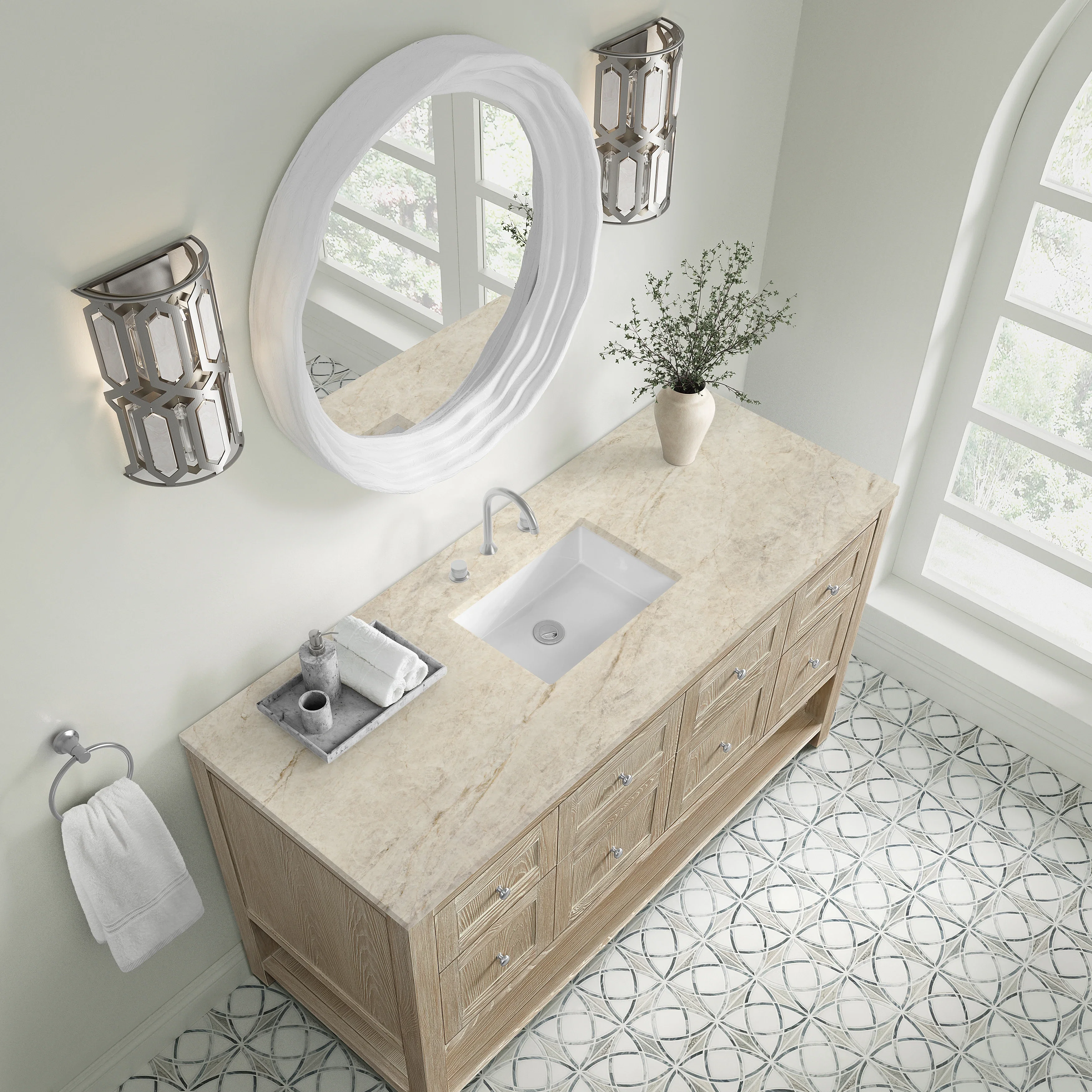 Breckenridge 60" Single Vanity, Whitewashed Oak, w/ 3 CM Tajnar Eclos Top