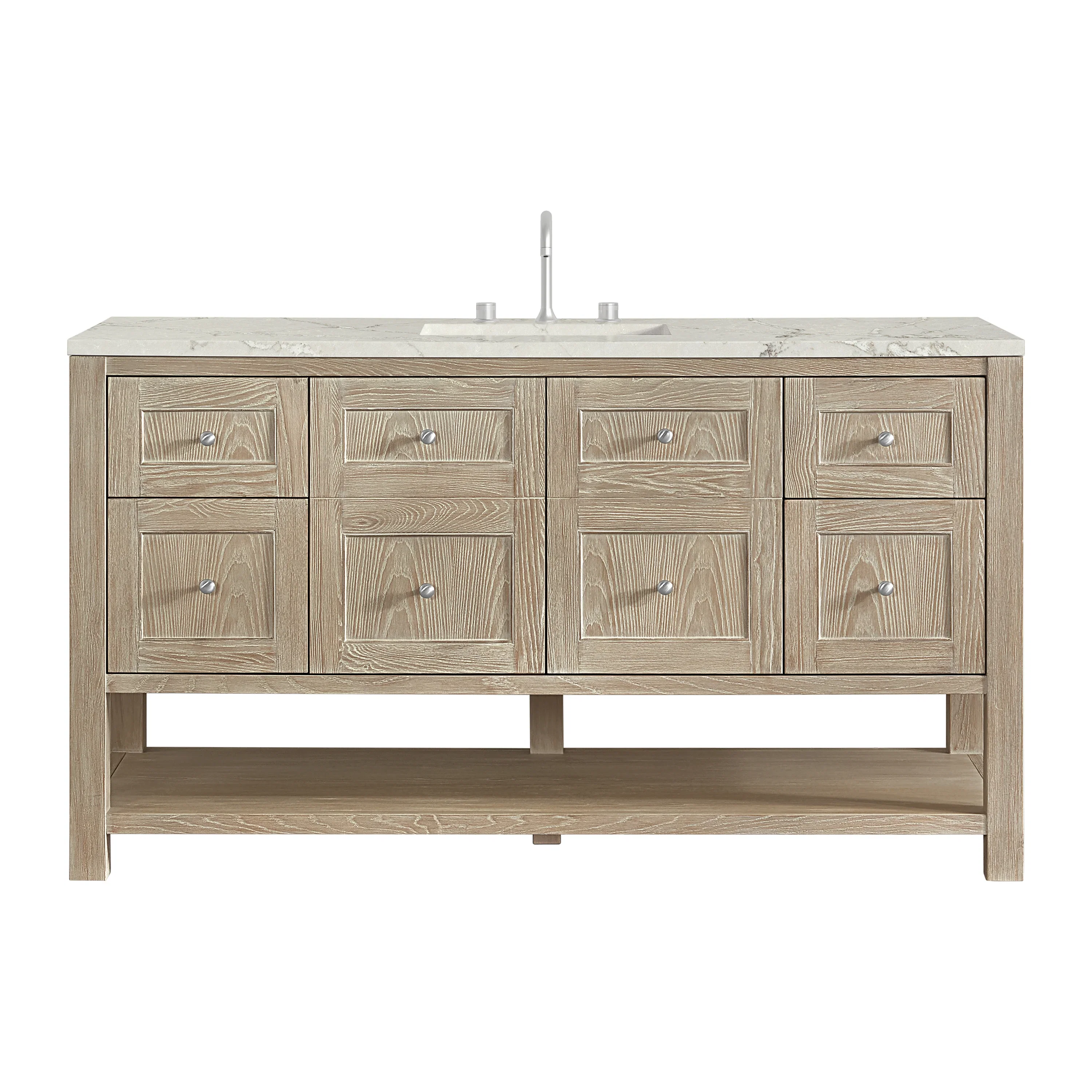 Breckenridge 60" Single Vanity, Whitewashed Oak, w/ 3 CM Victorian Silver Quartz Top