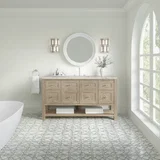 Breckenridge 60" Single Vanity, Whitewashed Oak, w/ 3 CM Victorian Silver Quartz Top