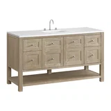 Breckenridge 60" Single Vanity, Whitewashed Oak, w/ 3 CM White Zeus Quartz Top