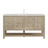 Breckenridge 60" Single Vanity, Whitewashed Oak, w/ 3 CM Eternal Jasmine Pearl Silestone Top w/ FreePower Wireless Charger