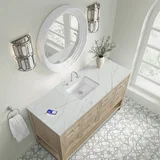 Breckenridge 60" Single Vanity, Whitewashed Oak, w/ 3 CM Ethereal Noctis Silestone Top w/ FreePower Wireless Charger