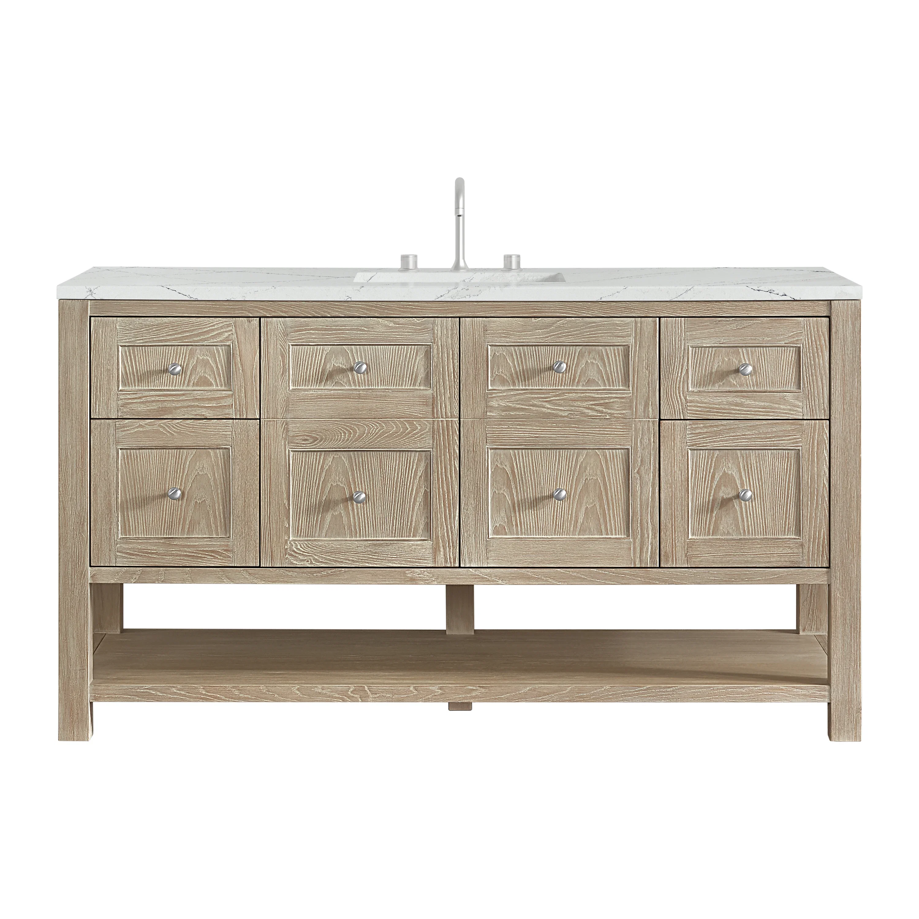 Breckenridge 60" Single Vanity, Whitewashed Oak, w/ 3 CM Ethereal Noctis Silestone Top w/ FreePower Wireless Charger