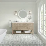 Breckenridge 60" Single Vanity, Whitewashed Oak, w/ 3 CM Ethereal Noctis Silestone Top w/ FreePower Wireless Charger