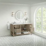Breckenridge 60" Single Vanity, Whitewashed Oak, w/ 3 CM Ethereal Noctis Silestone Top w/ FreePower Wireless Charger