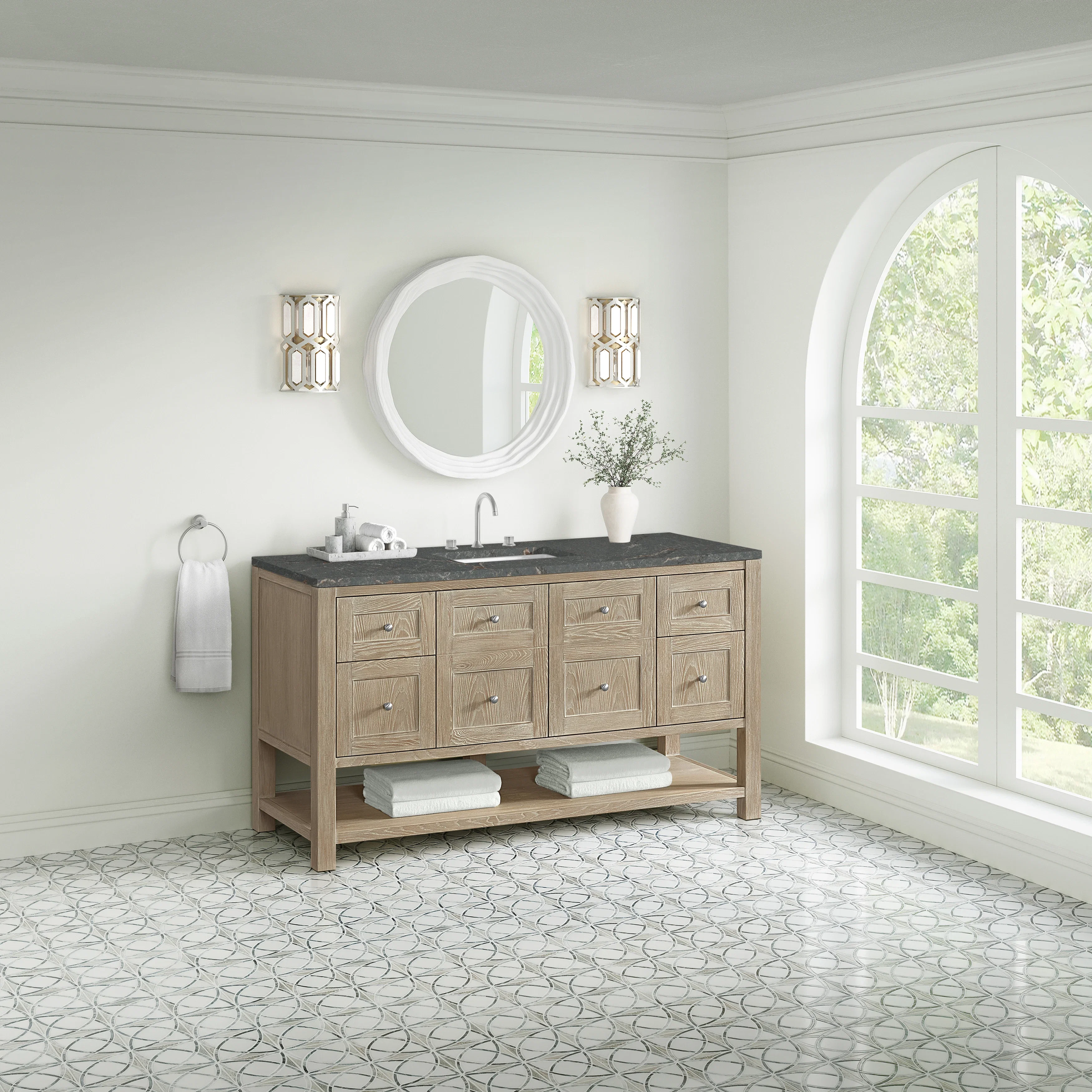Breckenridge 60" Single Vanity, Whitewashed Oak w/ 3 CM Parisien Bleu Top w/ FreePower Wireless Charger