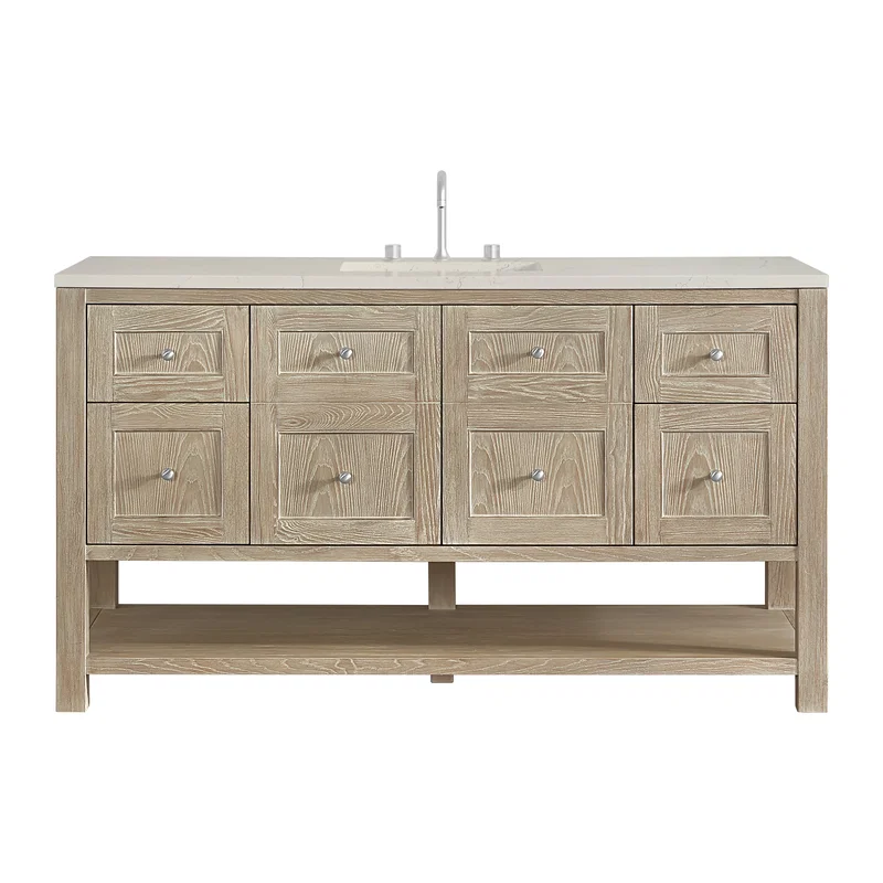 Breckenridge 60" Single Vanity, Whitewashed Oak, w/ 3 CM Siberian Silestone Top w/FreePower Wireless Charger