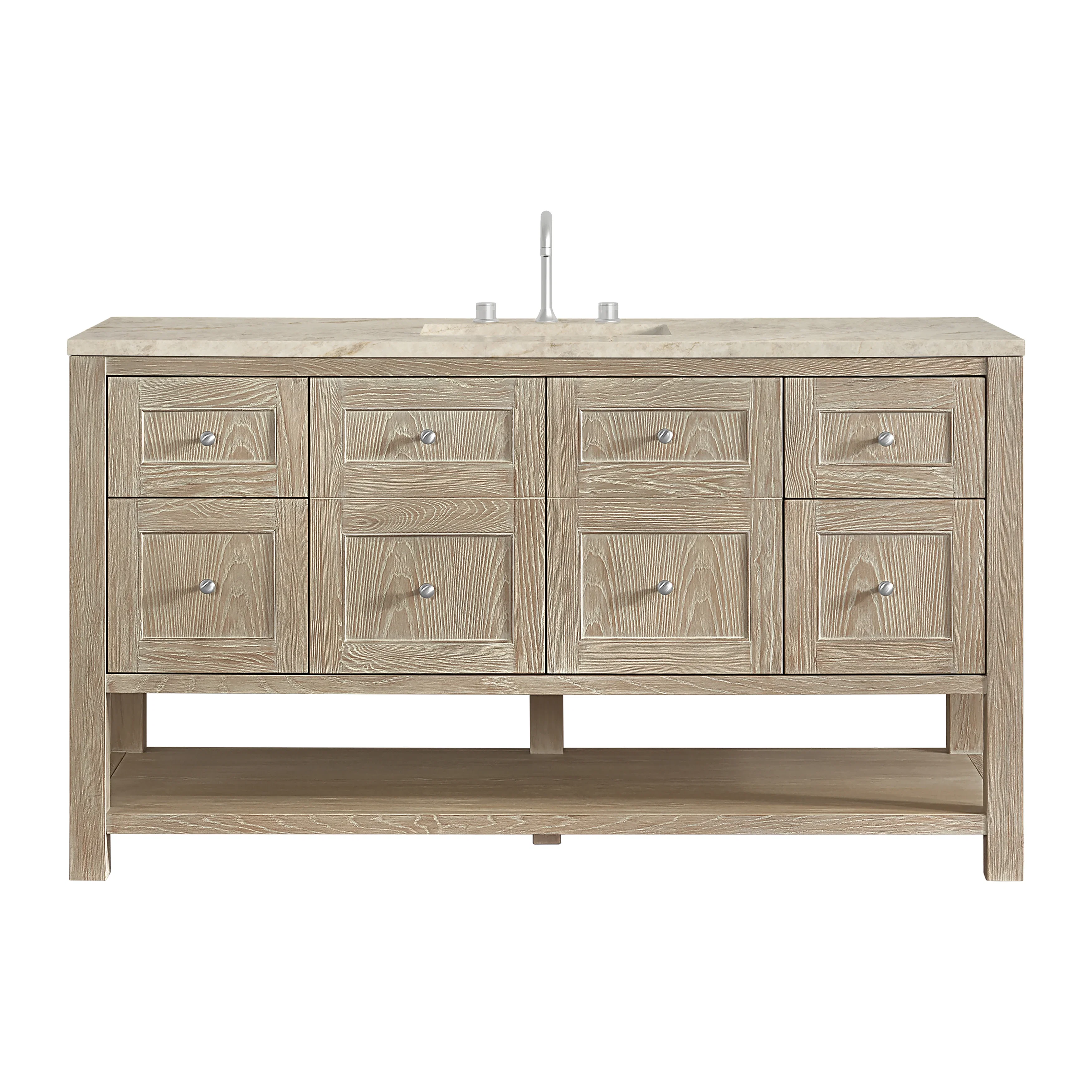 Breckenridge 60" Single Vanity, Whitewashed Oak, w/ 3 CM Tajnar Eclos Top w/FreePower Wireless Charger