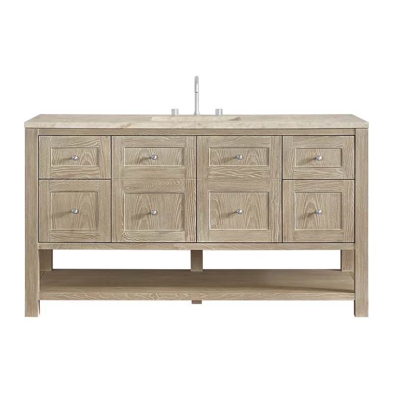 Breckenridge 60" Single Vanity, Whitewashed Oak, w/ 3 CM Tajnar Eclos Top w/FreePower Wireless Charger